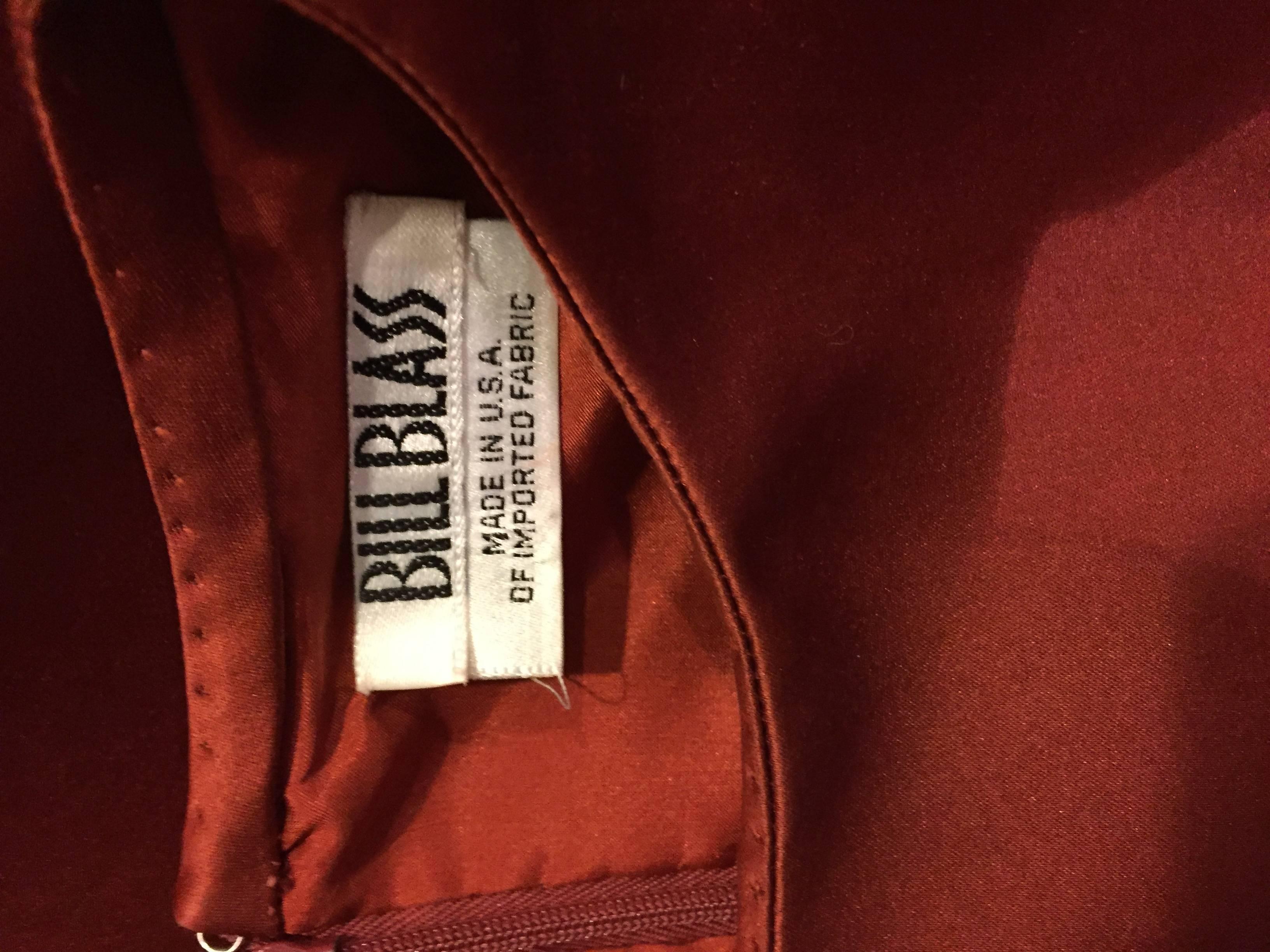 Exceptional Vintage Bill Blass Copper Long Sleeve Silk Satin Evening Gown  1