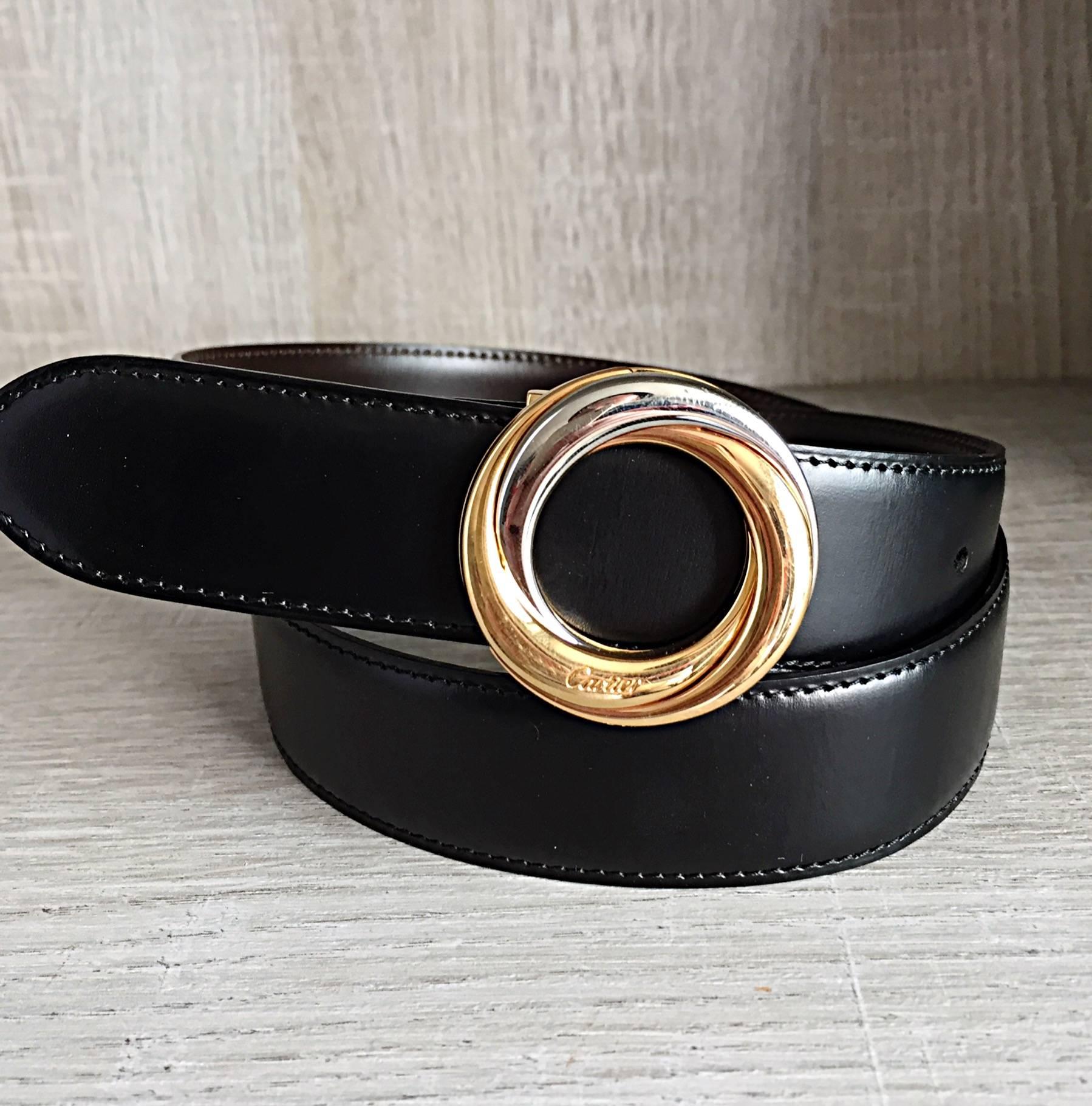 New Cartier Unisex Reversible Belt Brown + Black Two - Tone Gold & Silver Buckle 6