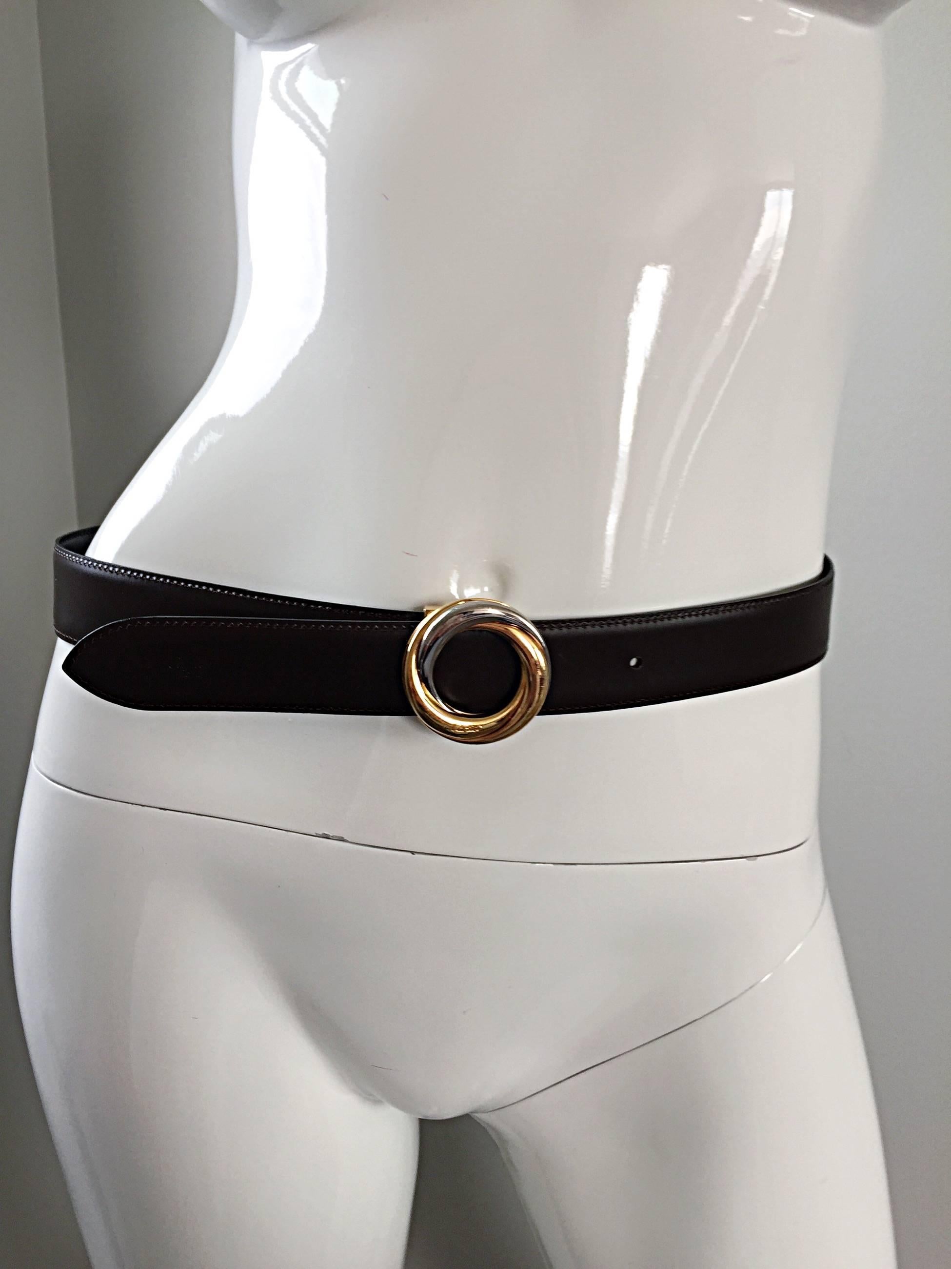 New Cartier Unisex Reversible Belt Brown + Black Two - Tone Gold & Silver Buckle 3