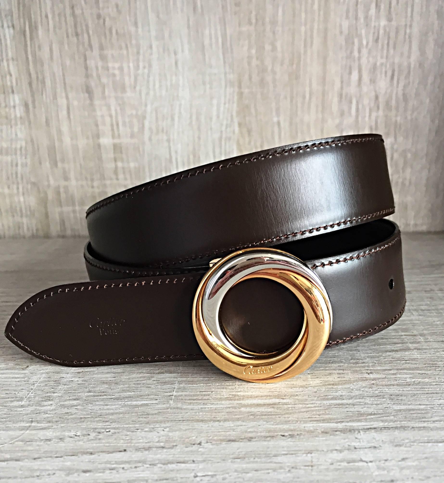 New Cartier Unisex Reversible Belt Brown + Black Two - Tone Gold & Silver Buckle 2