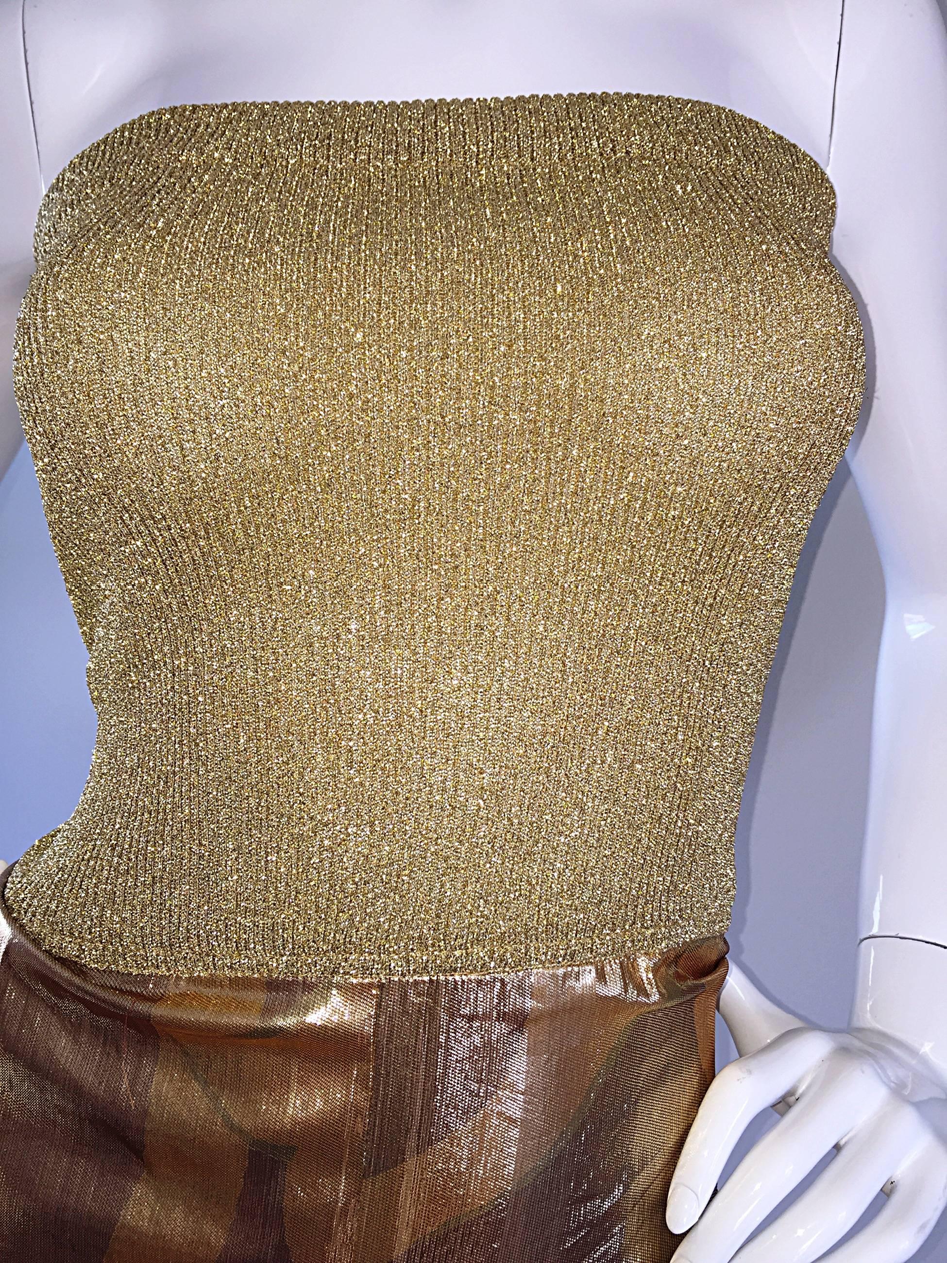 Amazing Vintage Gianfranco Ferre Gold Silk + Lame Strapless Pleated Sexy Dress 3