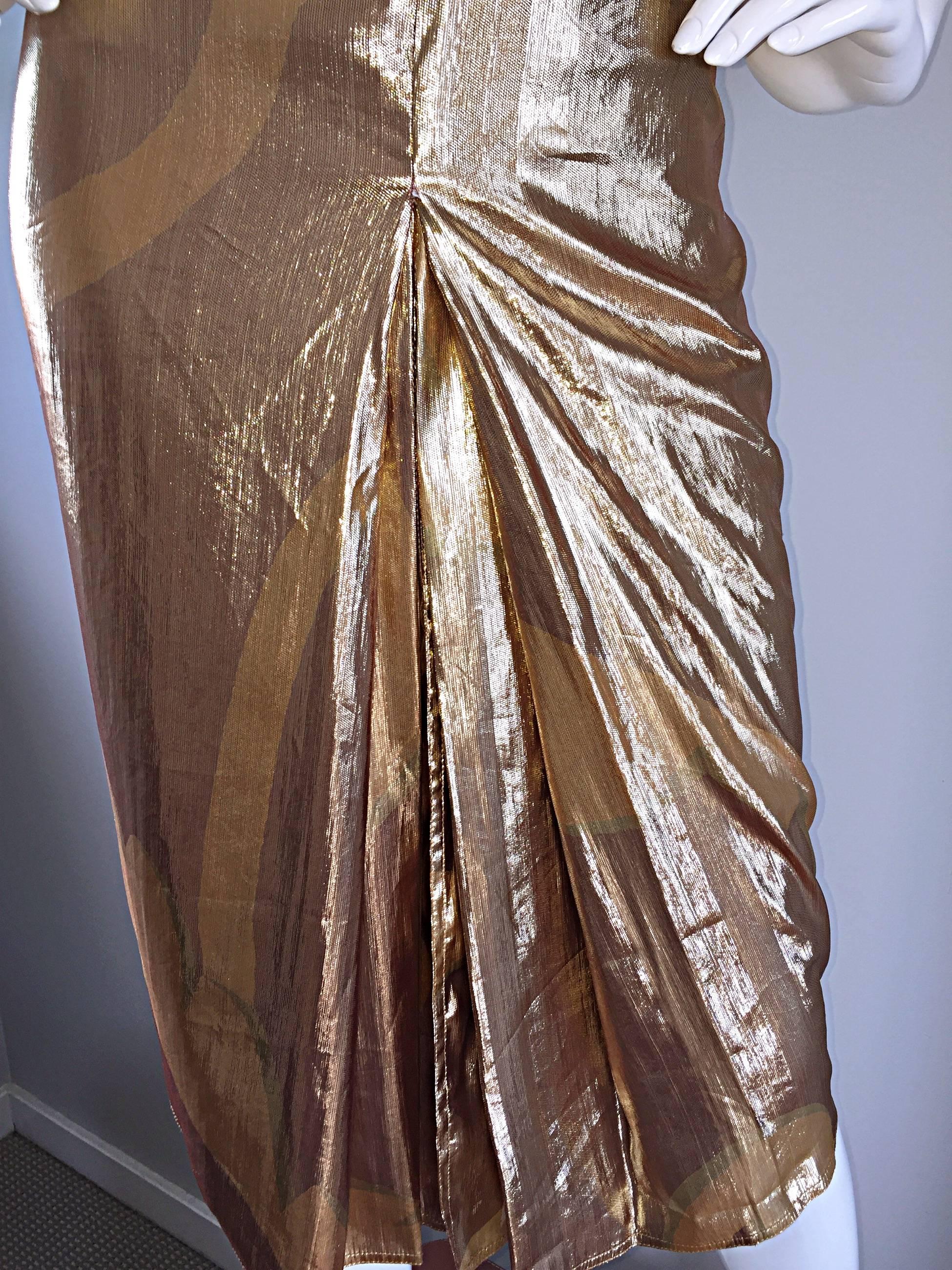 Amazing Vintage Gianfranco Ferre Gold Silk + Lame Strapless Pleated Sexy Dress 2