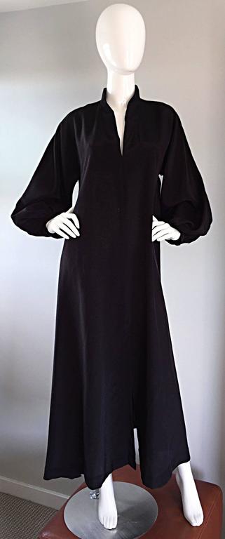 Rare Vintage Halston Black Caftan Silk Dress w/ Empire Waist and Billow