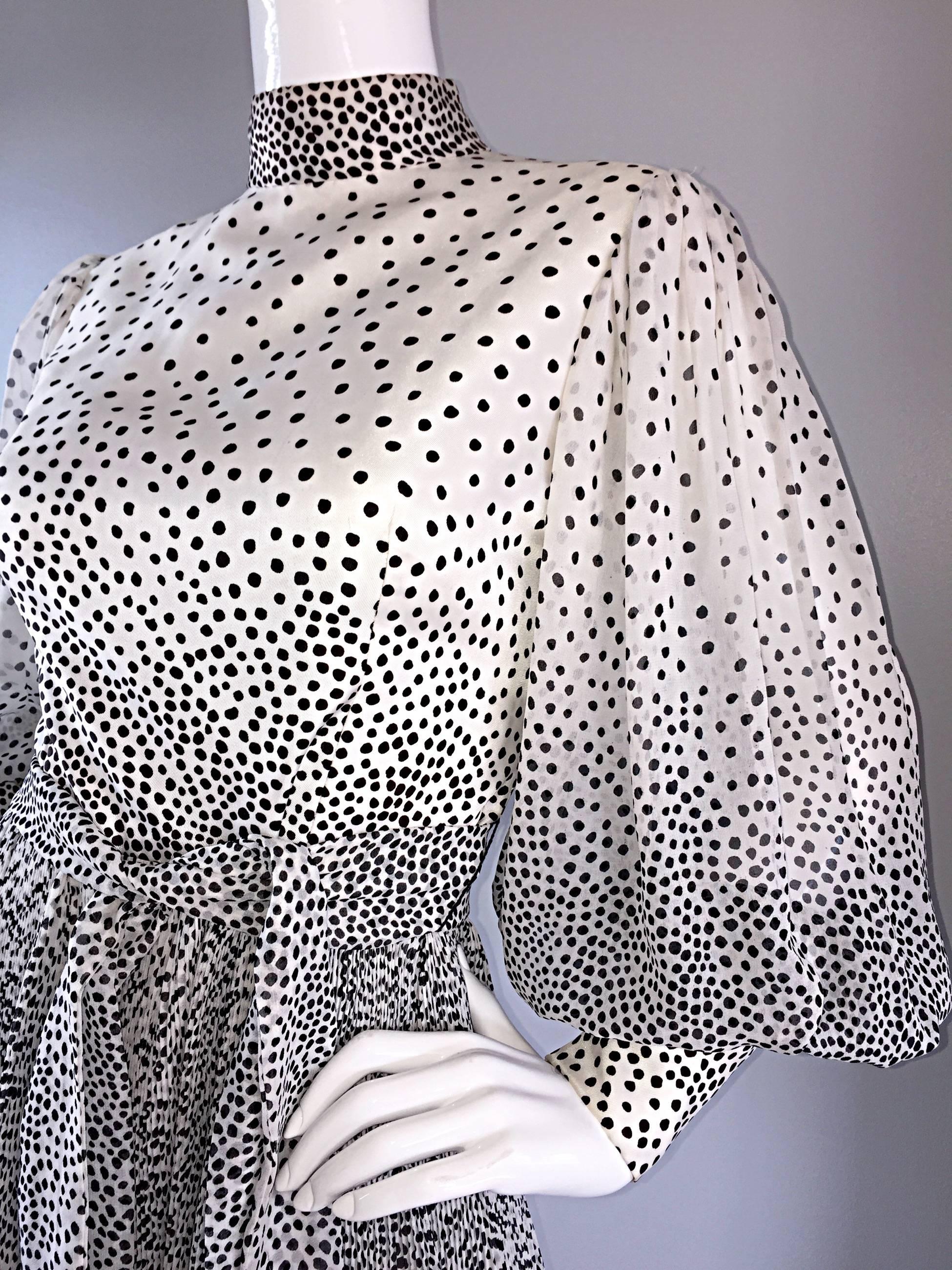 Mollie Parnis 1960s 60s Chic Black & White Polka Dot Silk Chiffon Vintage Dress  3