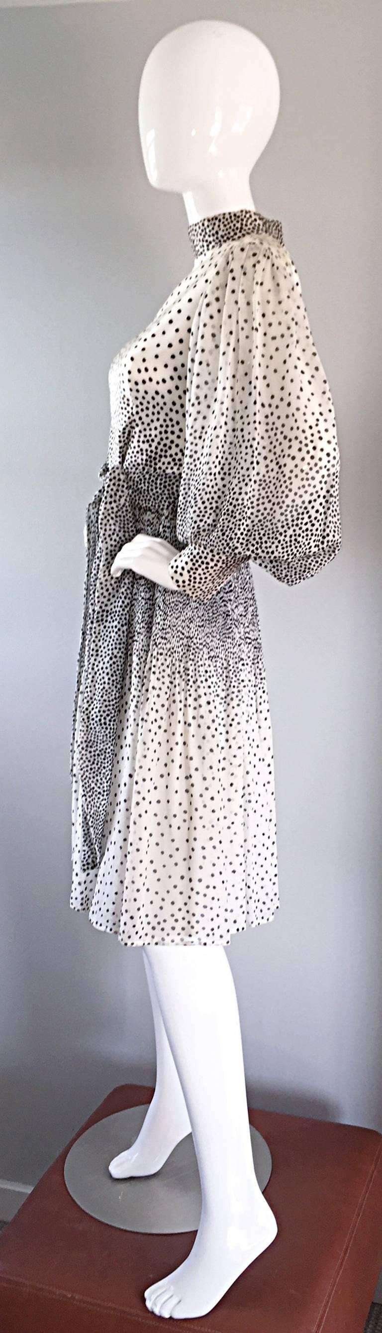 Mollie Parnis 1960s 60s Chic Black & White Polka Dot Silk Chiffon Vintage Dress  4