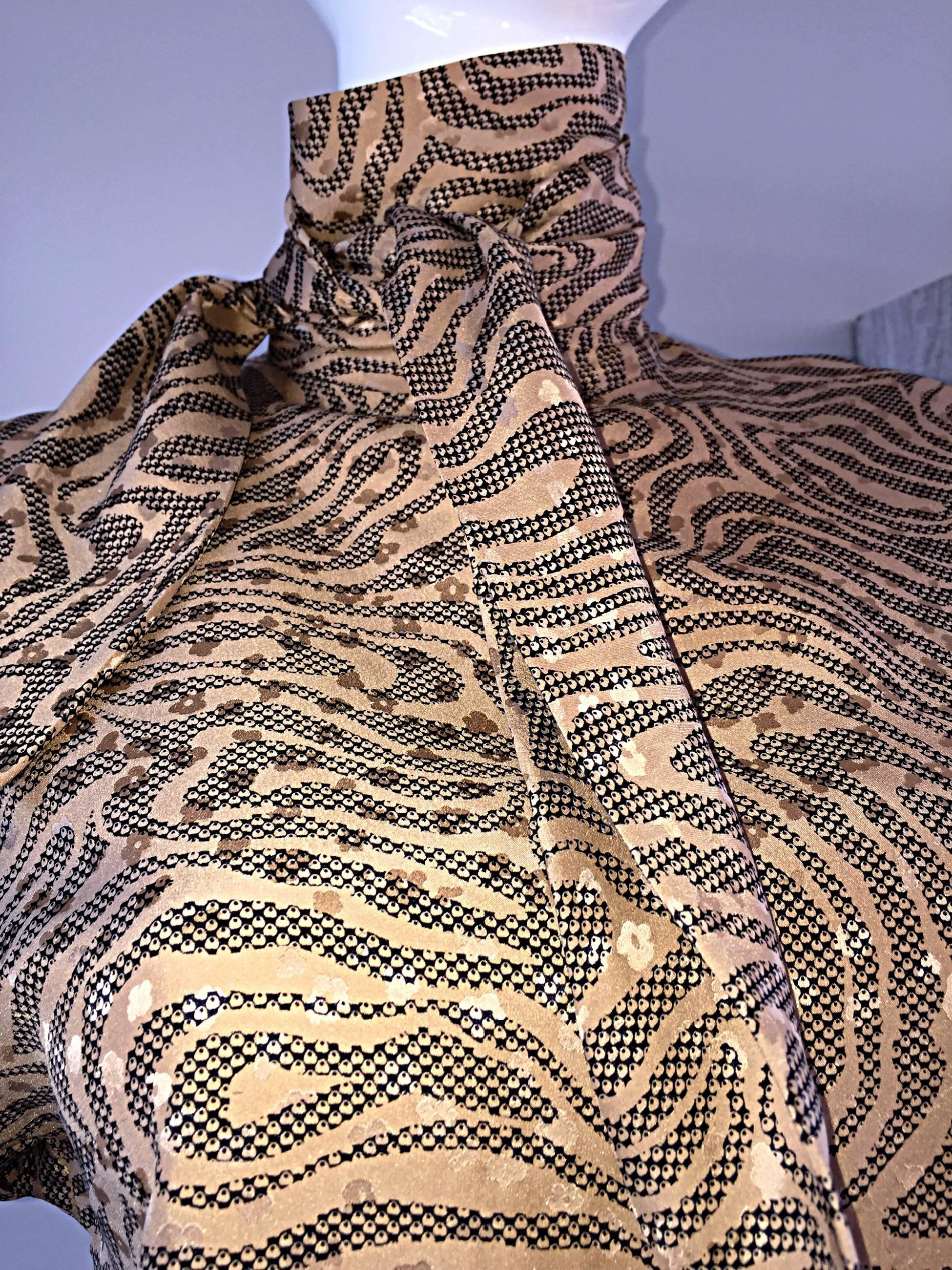 Chic Vintage St. John Zebra Animal Print Swirl Dolman Sleeve Silk Scarf Blouse 1