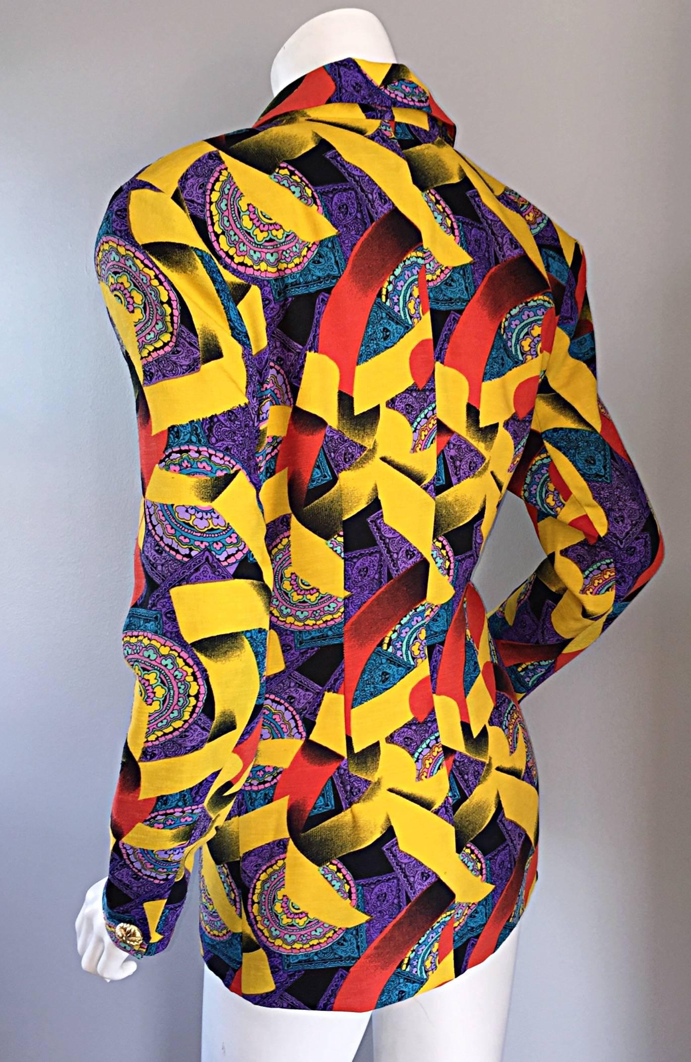 Roberto Di Cabrini Vintage ' Ribbon + Paisley ' Print Colorful Cotton Blazer  For Sale 1