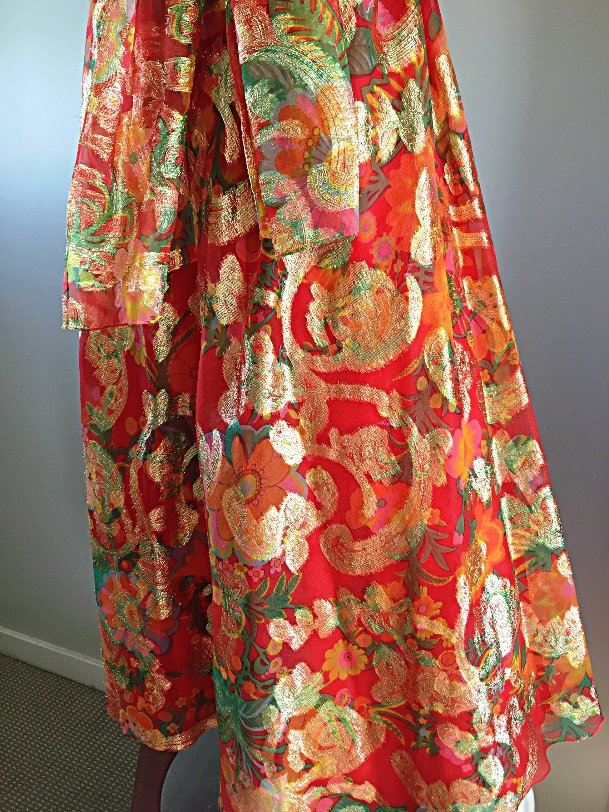 Important 1960s Vintage Oscar de la Renta Silk Gown w/ Head Scarf/ Belt  6