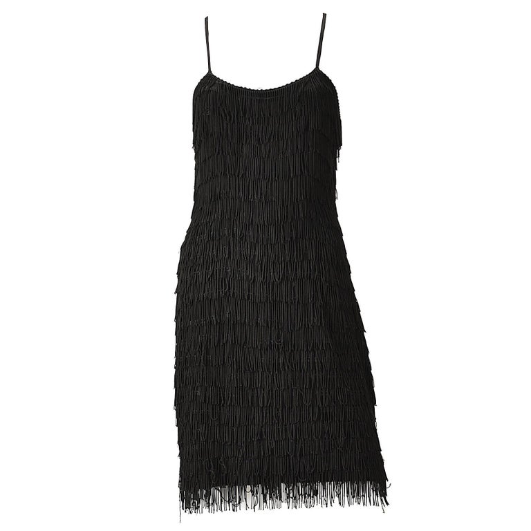 1950s Black Fringe Dress with Matching Fringe Bolero For Sale at ...