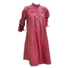 Vintage Early and Rare Gianni Versace Raspberry Red Lambskin Leather Long Gypsy Coat