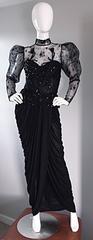 Sensational Vintage Vicky Tiel Black Jersey French Lace Victorian Grecian Dress