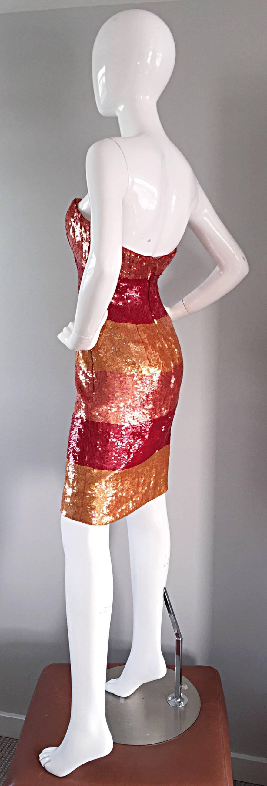 Women's Beautiful Vintage Victor Costa !990s 90s Strapless Sequin Silk Dress