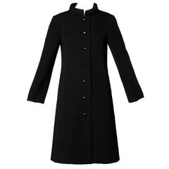 Jacques Tiffeau Vintage 1960s Quilted Black Wool Coat with Silk Lining