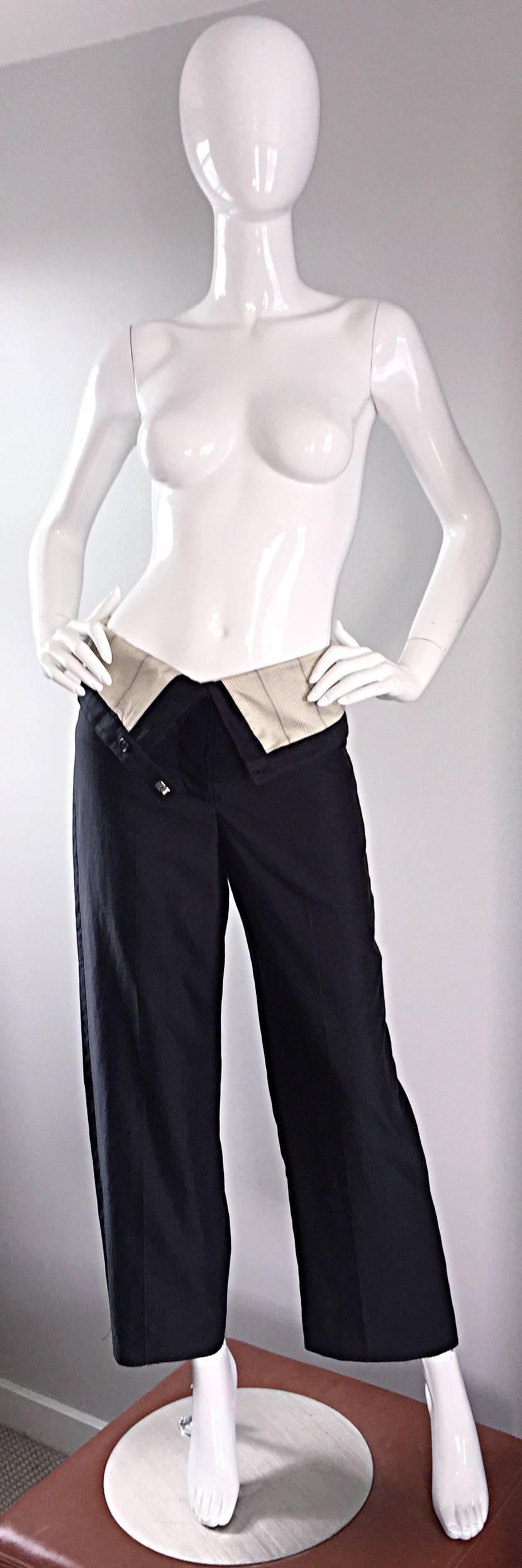Women's Important Rare Alexander McQueen Vintage 1990s Ultra High Waisted Black Pants  For Sale