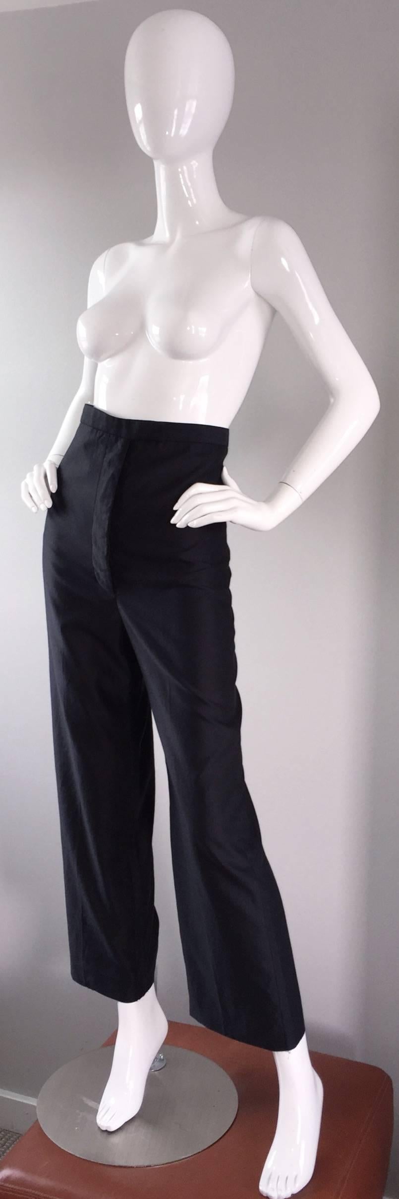 Important, and OH SO RARE Pre-Death Alexander McQueen ultra high waisted 1990s trousers! Hits right at the mid ribcage, but was also shown on the runway folded over, with the interior lining showing (see photos). These are so versatile. Cotton and