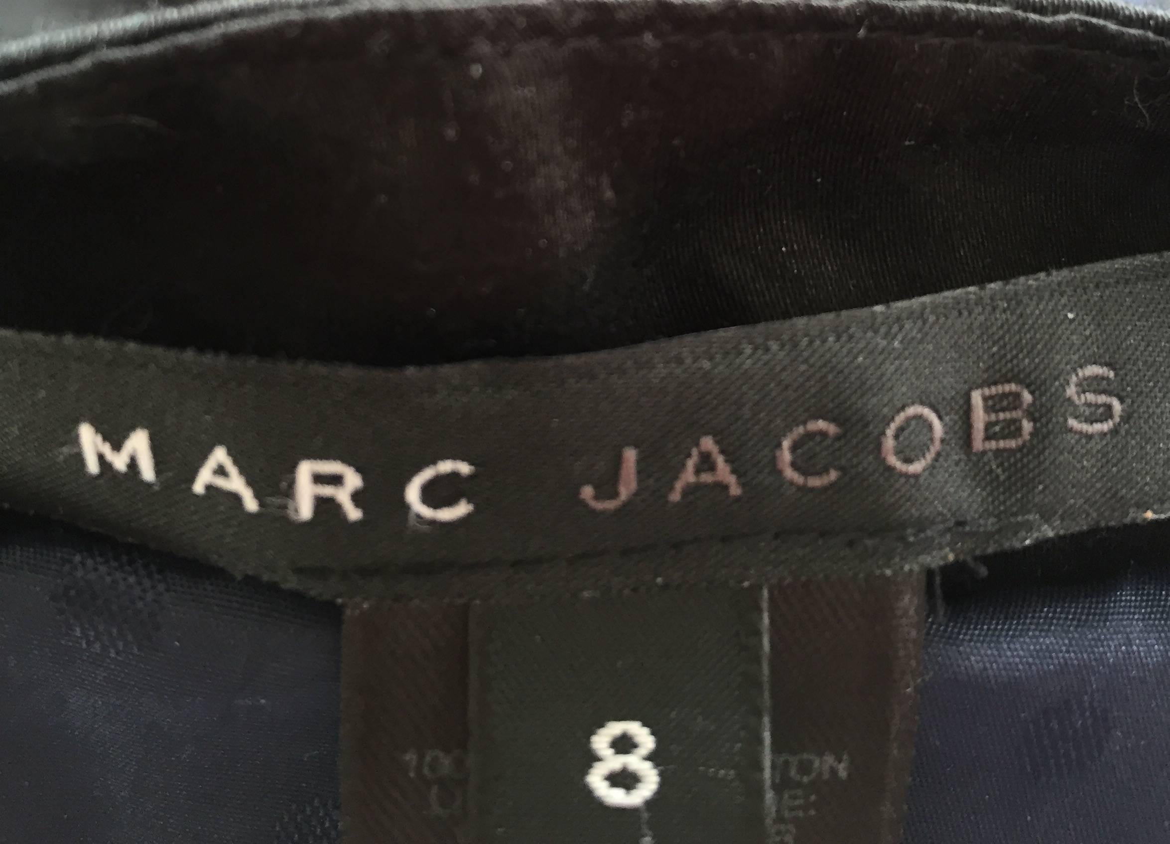 Marc Jacobs Sz 8 Black Purple Peacock Feather Print Cut Out Back Racerback Dress For Sale 1