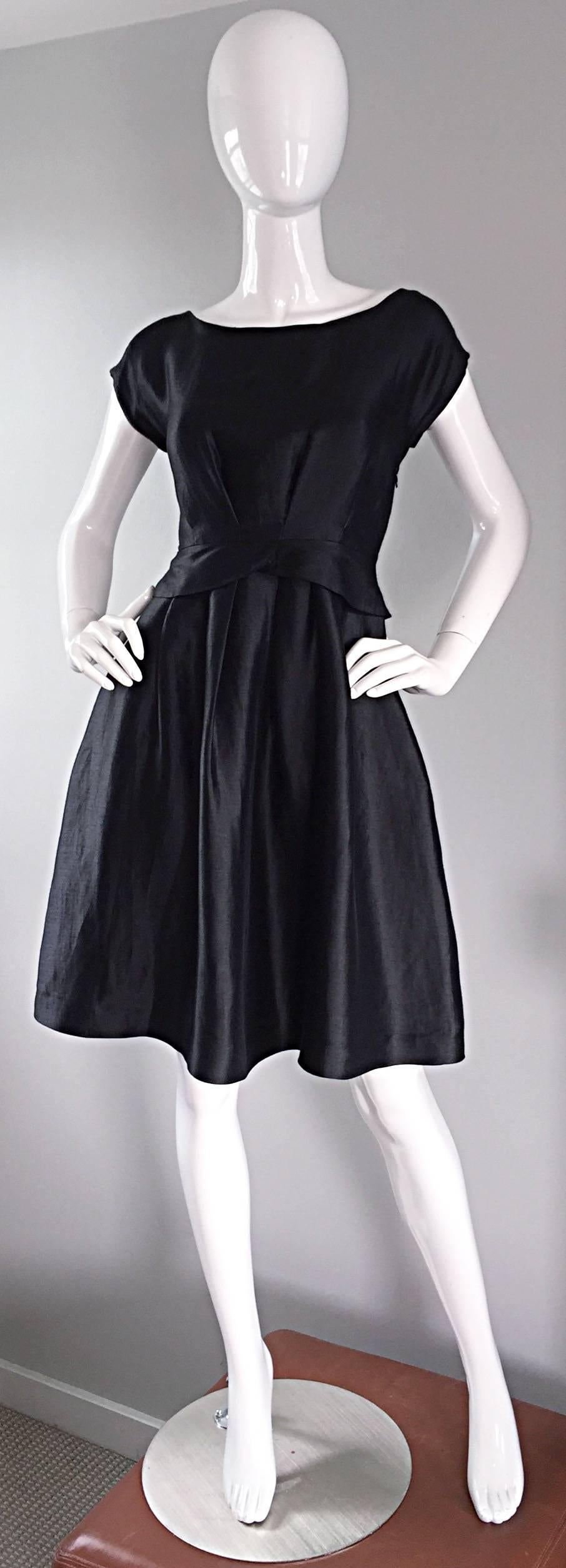 Women's Moschino Black Size 6 Silk Fit n' Flare Perfect Little Black Cocktail Dress LBD  For Sale