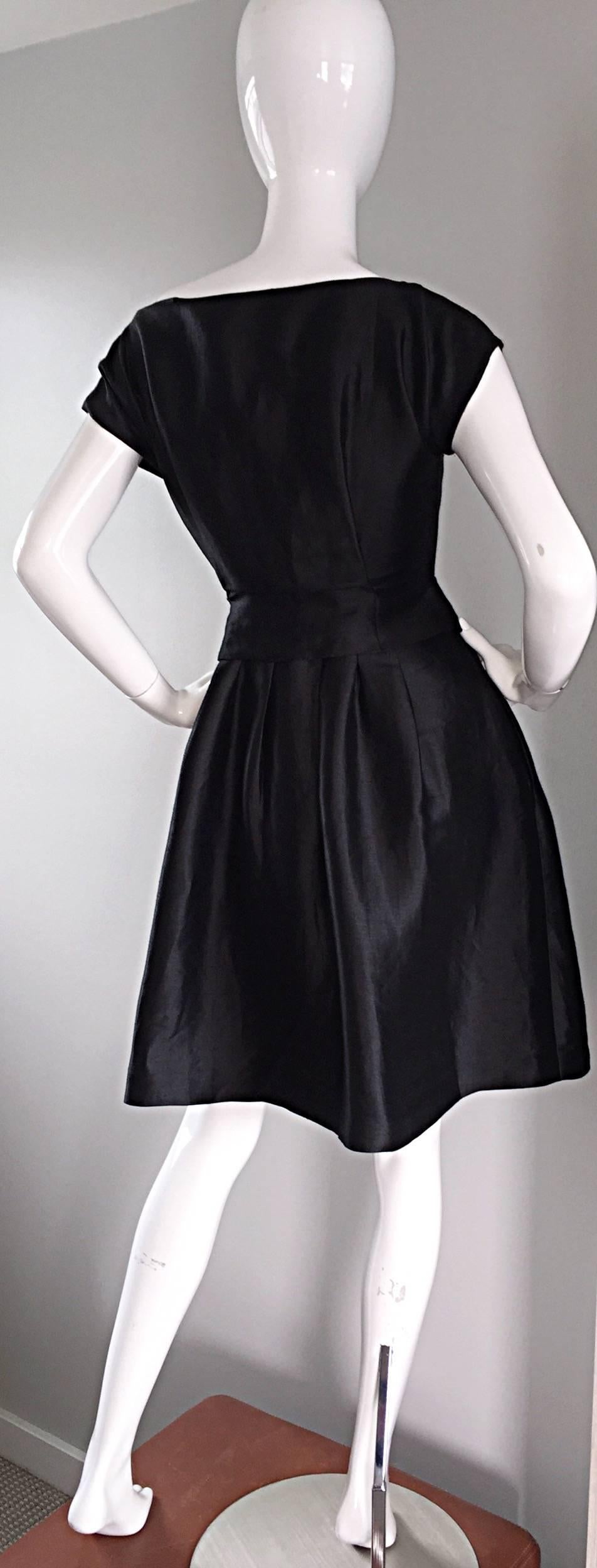 Moschino Black Size 6 Silk Fit n' Flare Perfect Little Black Cocktail Dress LBD  In Excellent Condition For Sale In San Diego, CA