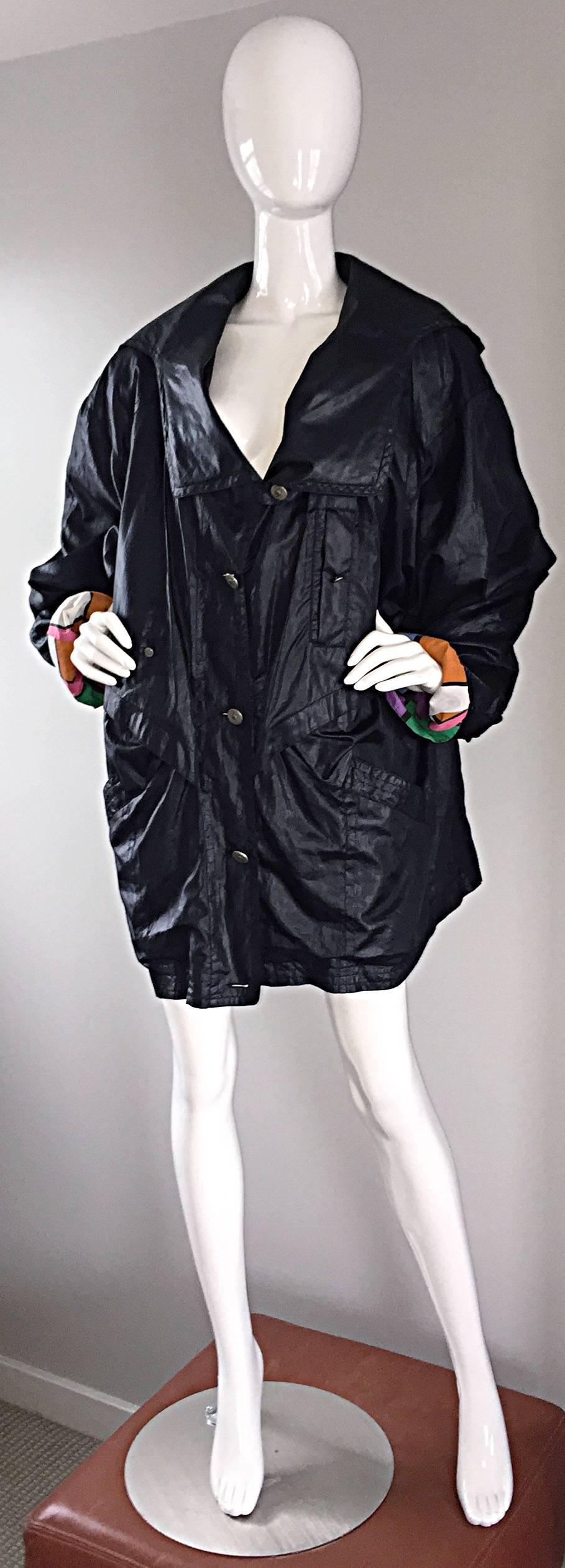 Vintage 1990s Jean Charles de Castelbajac Hooded Raincoat Rain Jacket / Coat In Excellent Condition For Sale In San Diego, CA