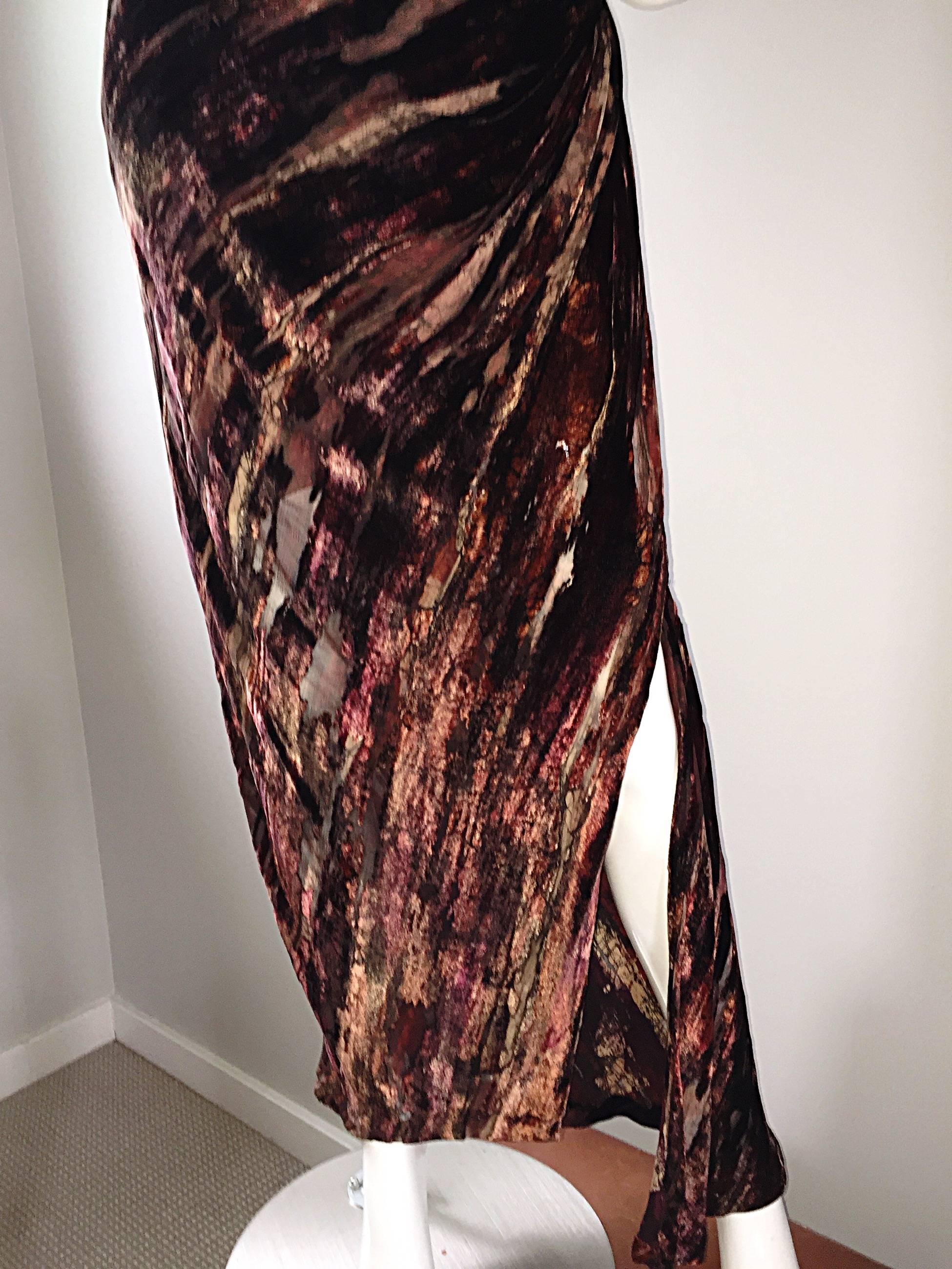 Women's Extraordinary Vintage Bob Mackie One Shoulder Burnt Out Silk Velvet Beaded Gown