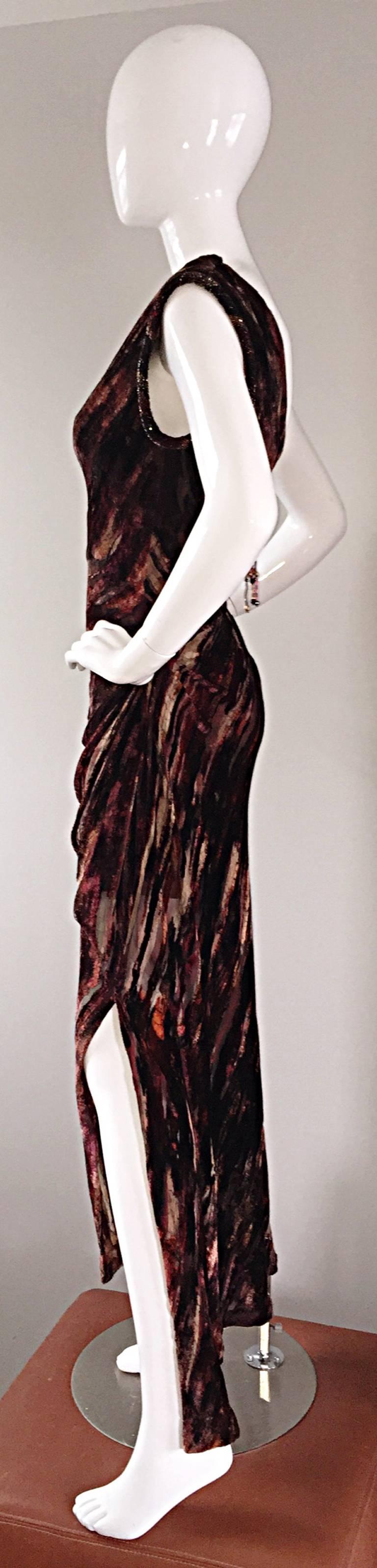 Extraordinary Vintage Bob Mackie One Shoulder Burnt Out Silk Velvet Beaded Gown 4