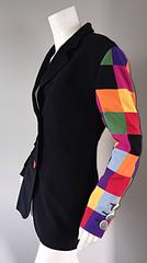 Amazing Vintage Moschino Couture Black Blazer w Patchwork Sleeve + Heart Buttons