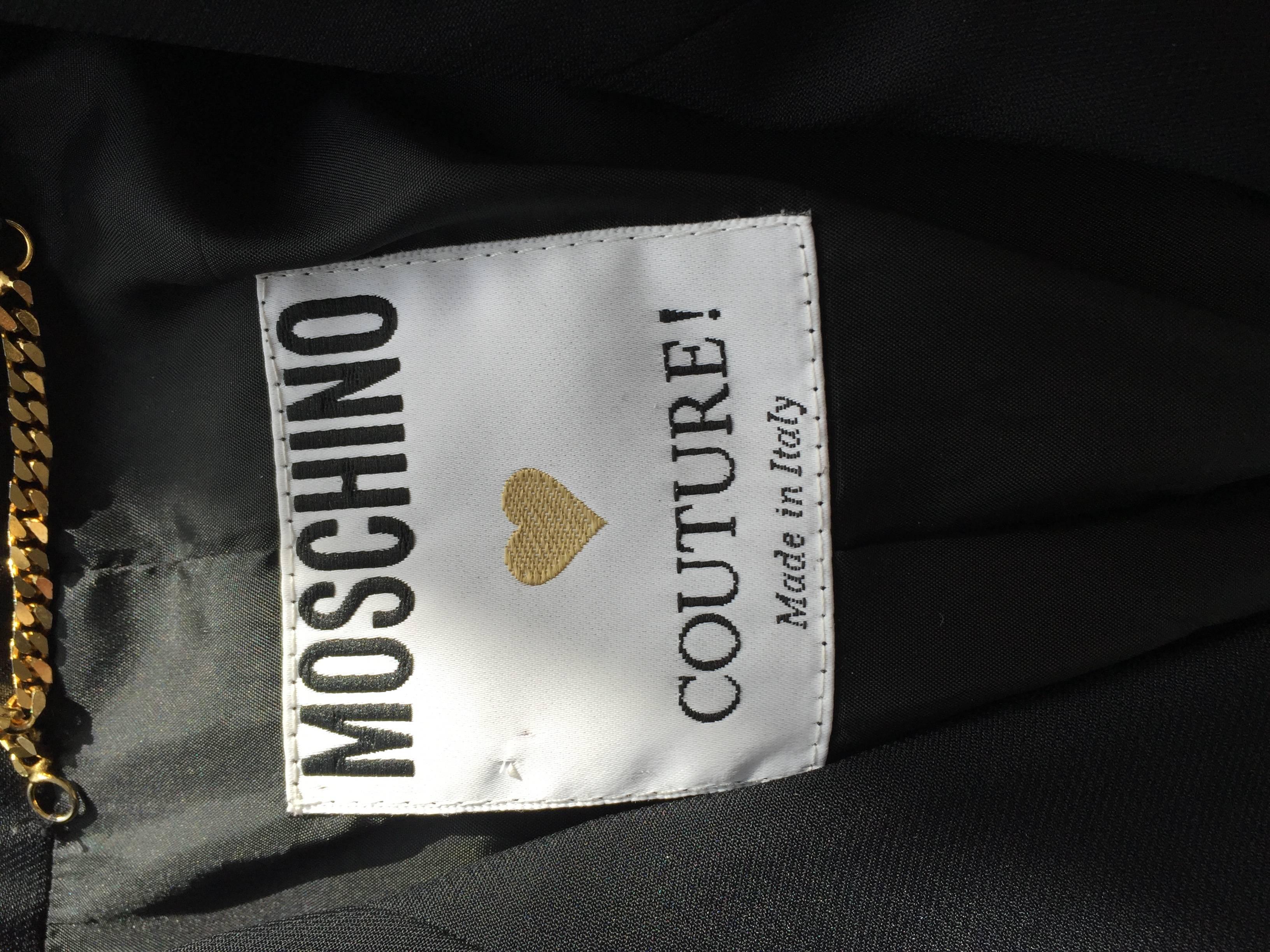 Außergewöhnlicher Vintage Moschino Couture Schwarzer Blazer mit Patchwork-Ärmeln + Herzknöpfen 5