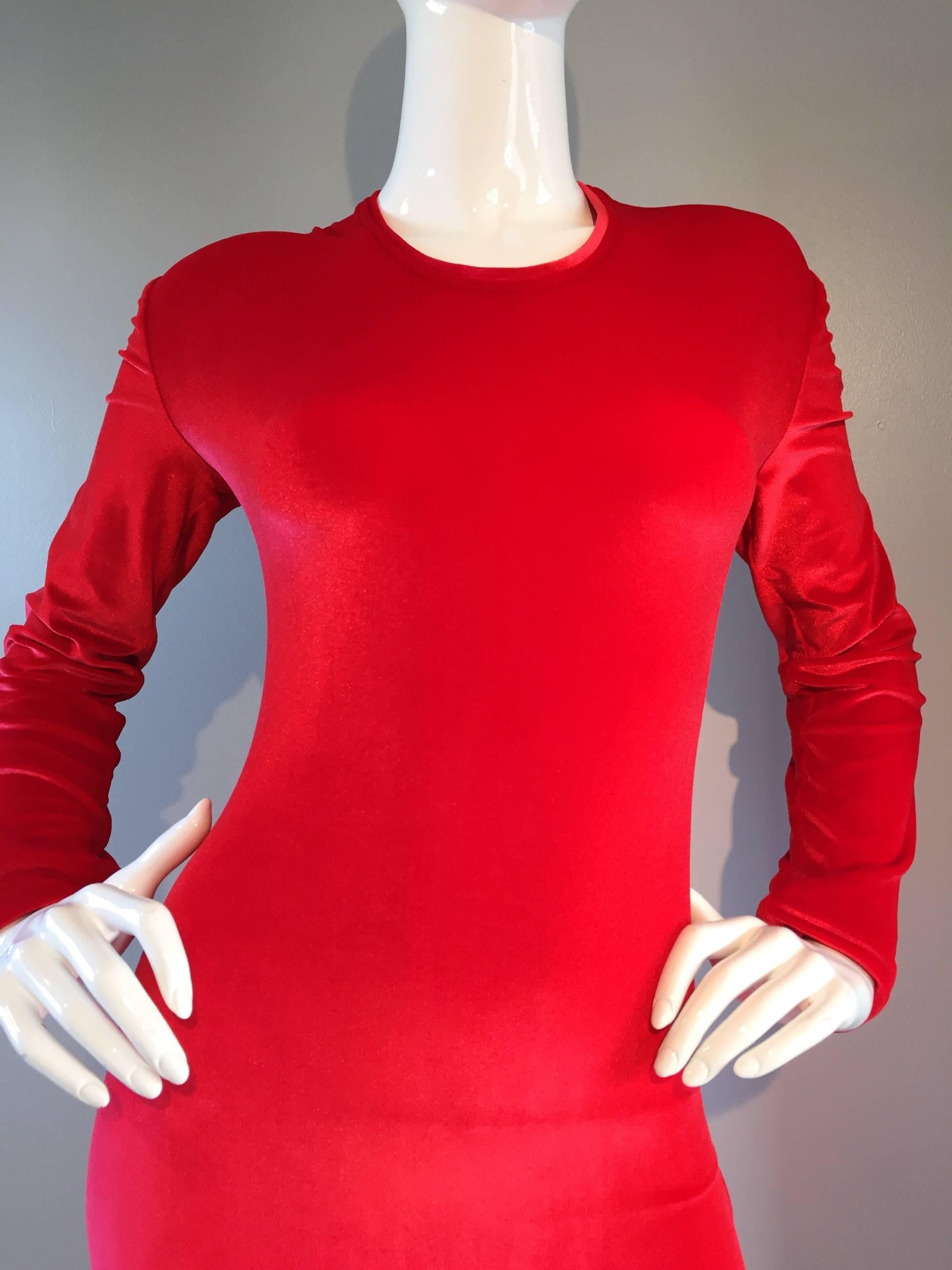 Women's Extraordinary Patrick Kelly 1980s Vintage Red BodCon Mermaid Dress w/ Tulle Hem For Sale