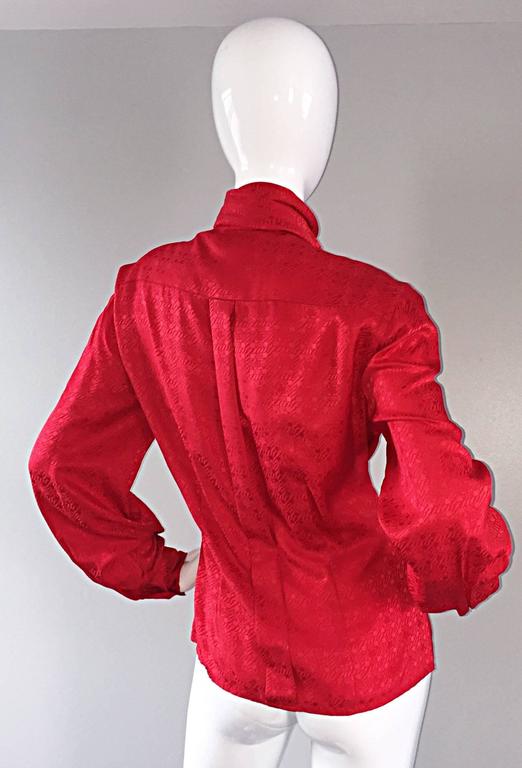 Vintage Christian Dior Red Silk Blouse w/ Pussycat Bow / Scarf at 