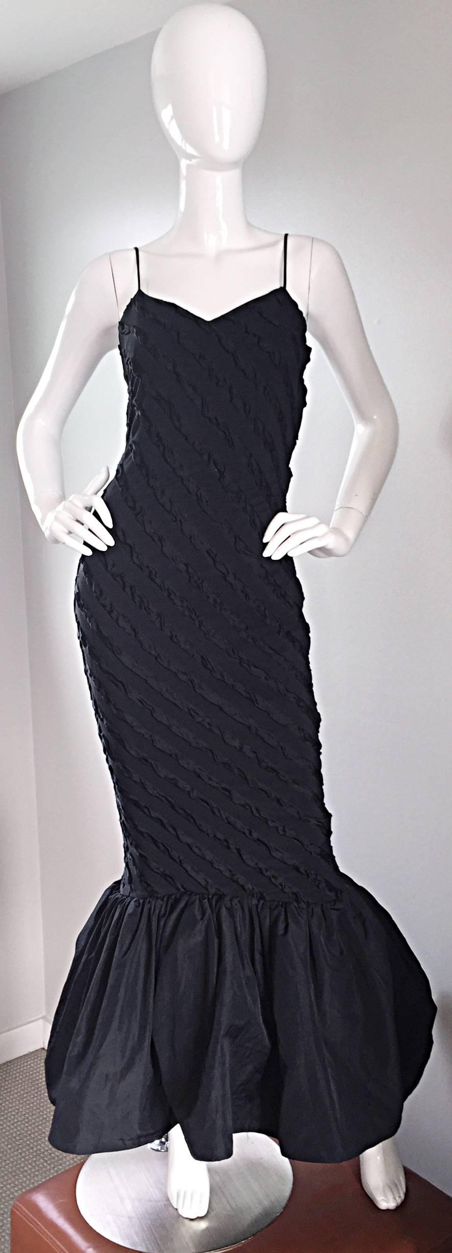 1950s Lilli Diamond Black Embroidered Vintage 50s Mermaid Bombshell Dress / Gown 1