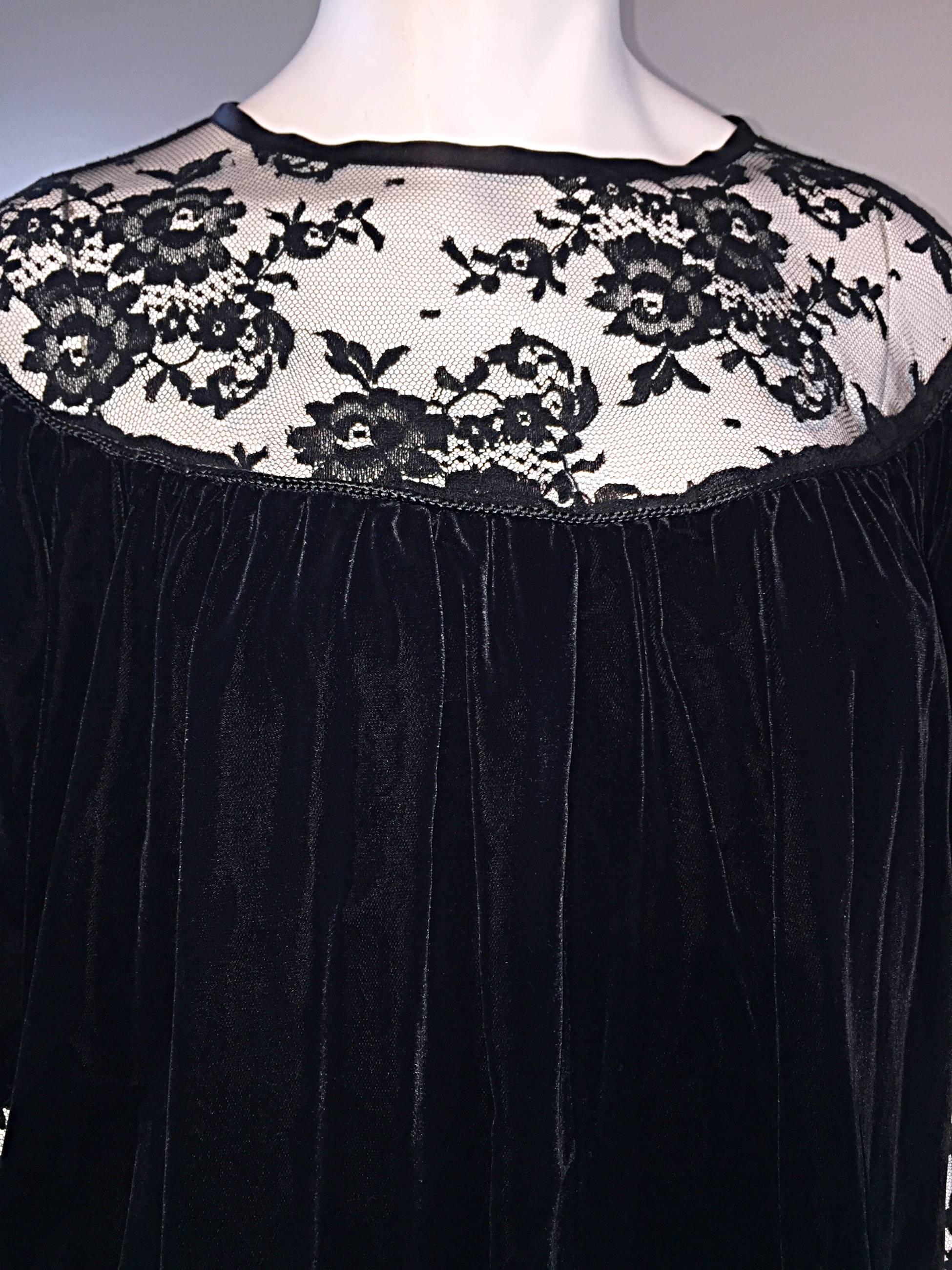 Important Documented Vintage Yves Saint Laurent c 1981 Black Velvet + Lace Dress 3