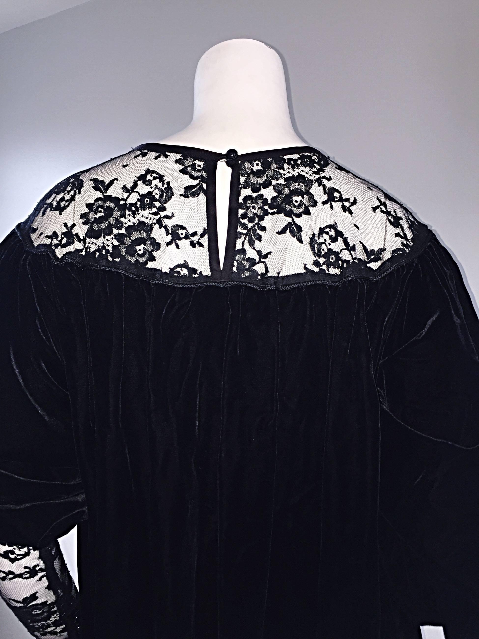 Women's Important Documented Vintage Yves Saint Laurent c 1981 Black Velvet + Lace Dress