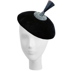 Vintage 1950s Black Velvet Cocktail Hat