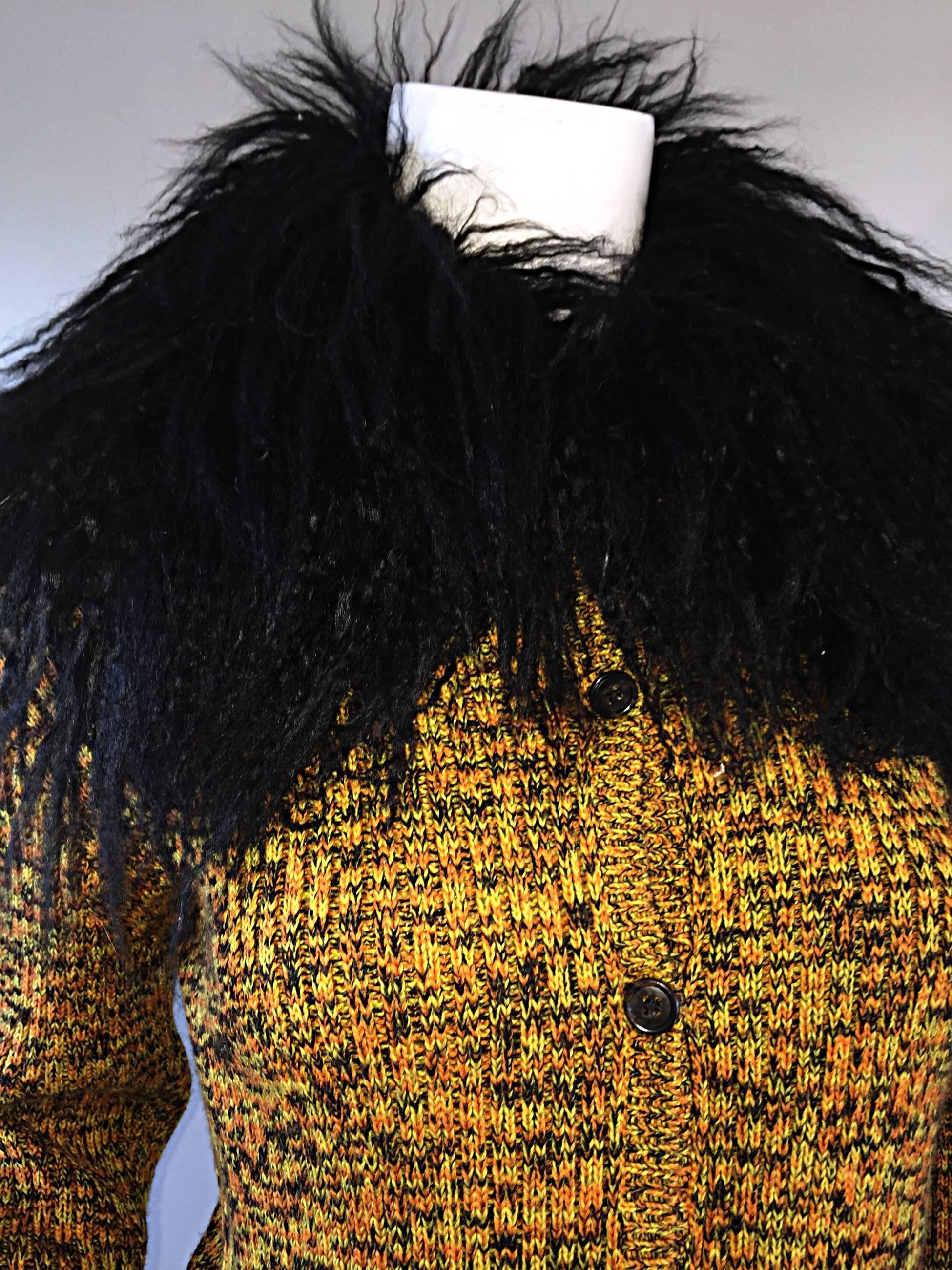 Women's Incredible Vintage Yves Saint Laurent Fourrures Mongolian Fur Sweater Cardigan