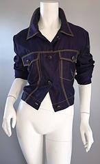 Rifat Ozbek Vintage Iridescent Navy Blue 1990s 90s Tailored Denim Trucker Jacket