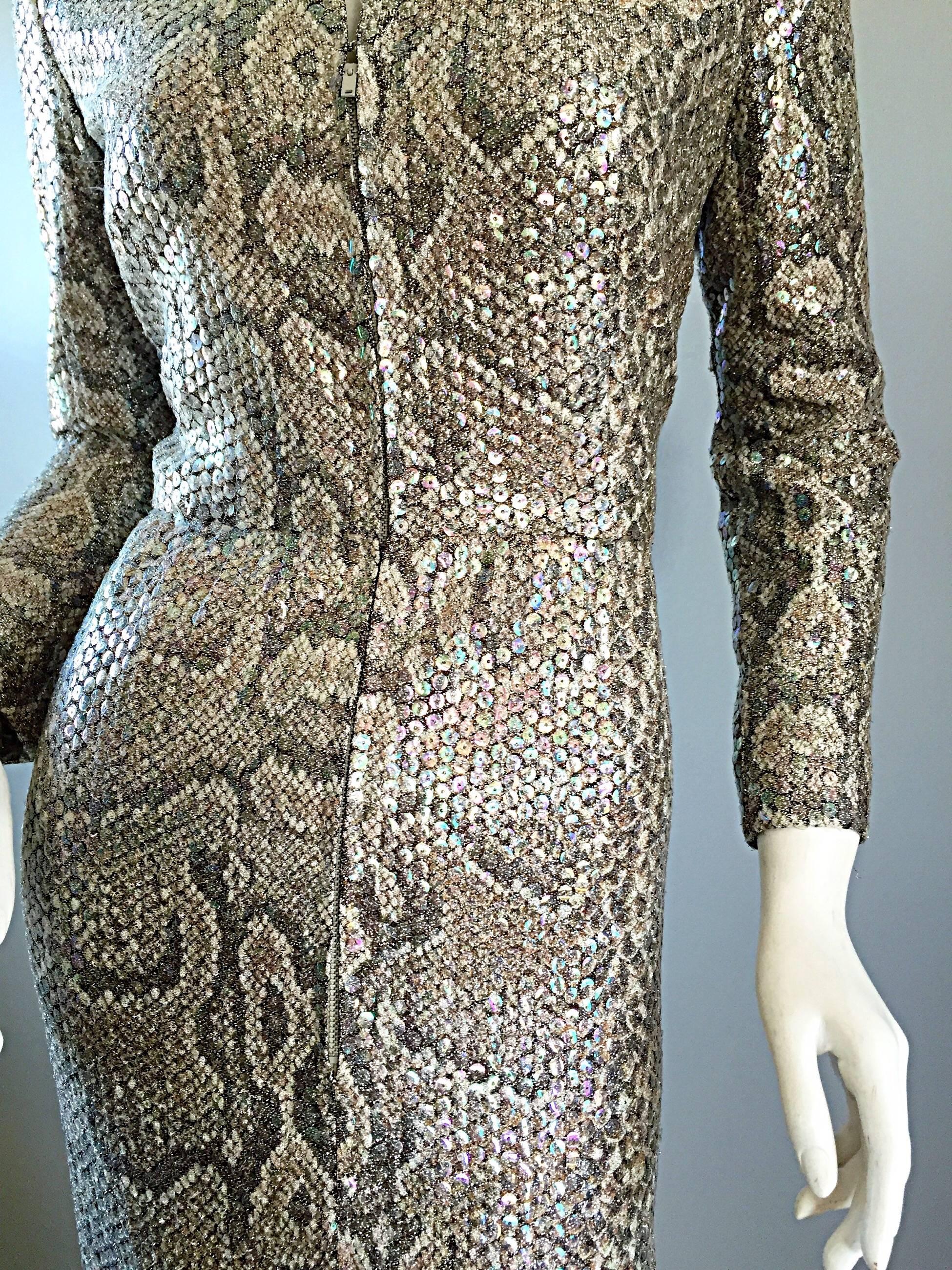 Amazing Adele Simpson Early 70s Vintage Snakeskin / Python Print Sequin Dress 1