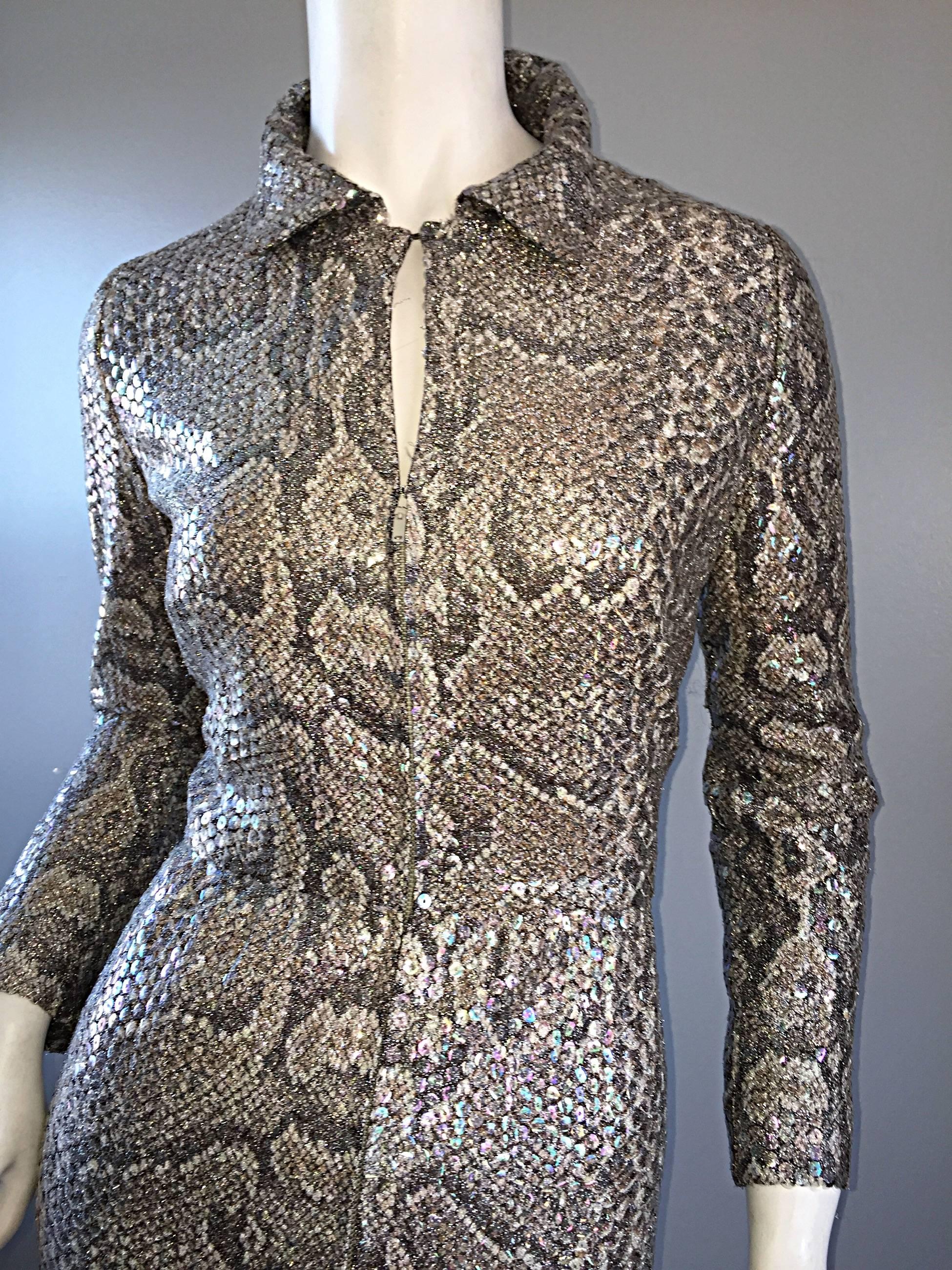 Women's Amazing Adele Simpson Early 70s Vintage Snakeskin / Python Print Sequin Dress