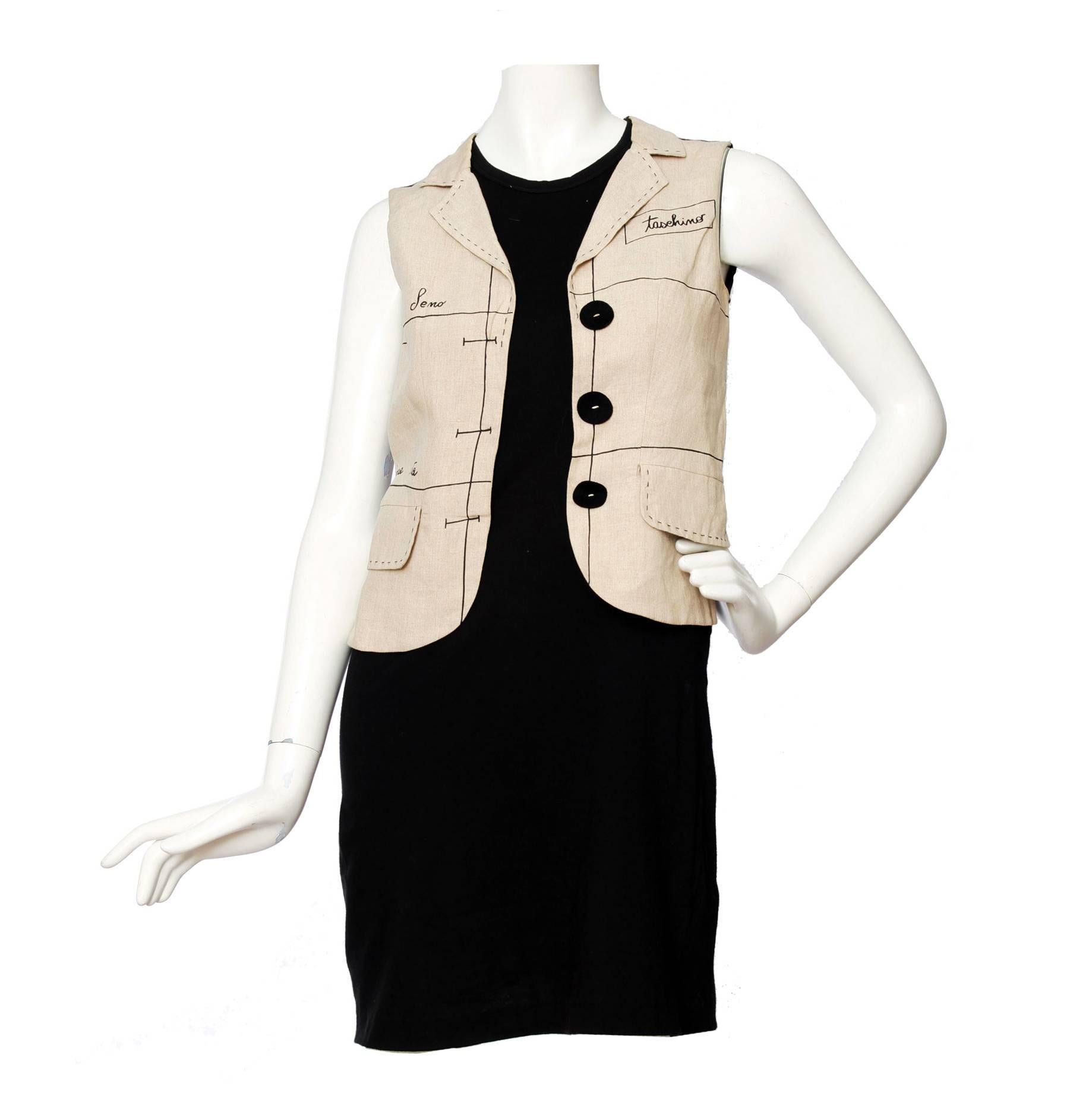 1990s Moschino Black Cotton Dress W. Mock Vest For Sale