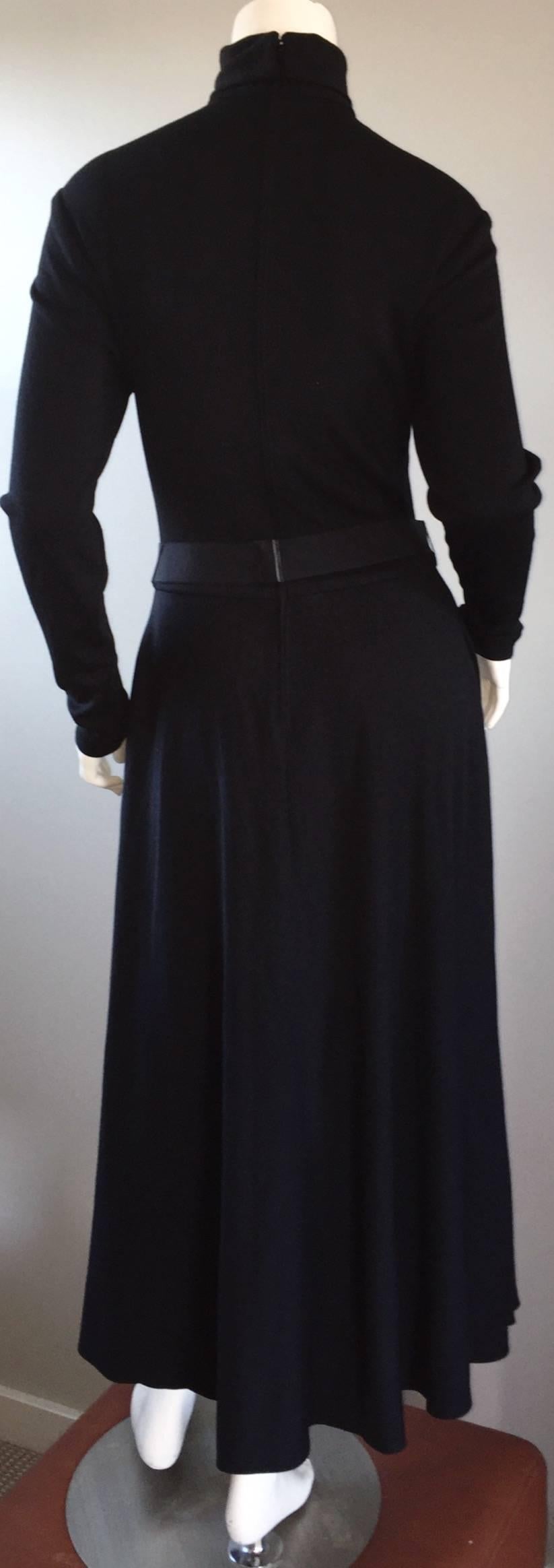 Women's Vintage Ralph Lauren Early 90s Black Wool Turtleneck Dress + Gold Disc Belt 