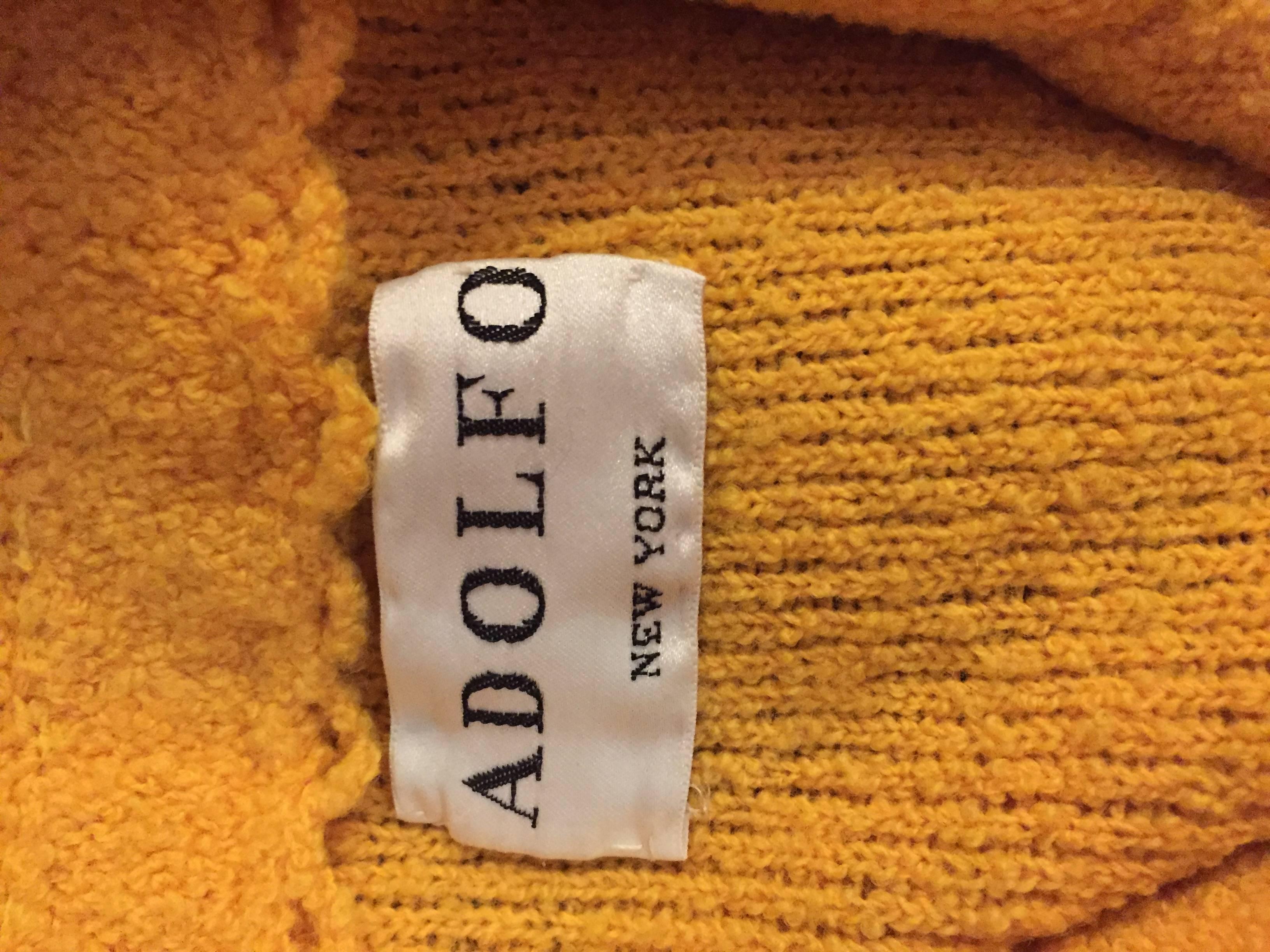 Vintage Adolfo 1970s Mustard Yellow Knit Blazer 70s Fitted Sweater Jacket  2