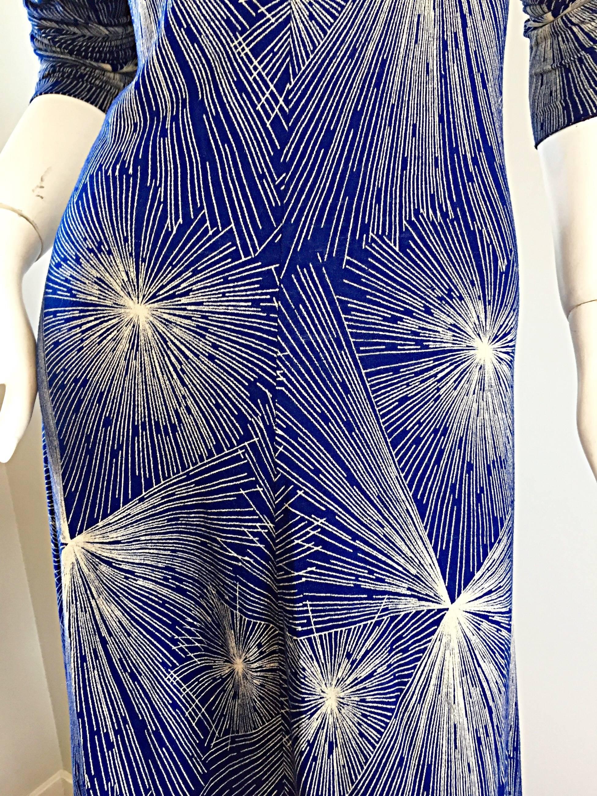 Women's Important Vintage 70s Diane Von Furstenberg ' Fireworks ' Blue + White Dress DVF