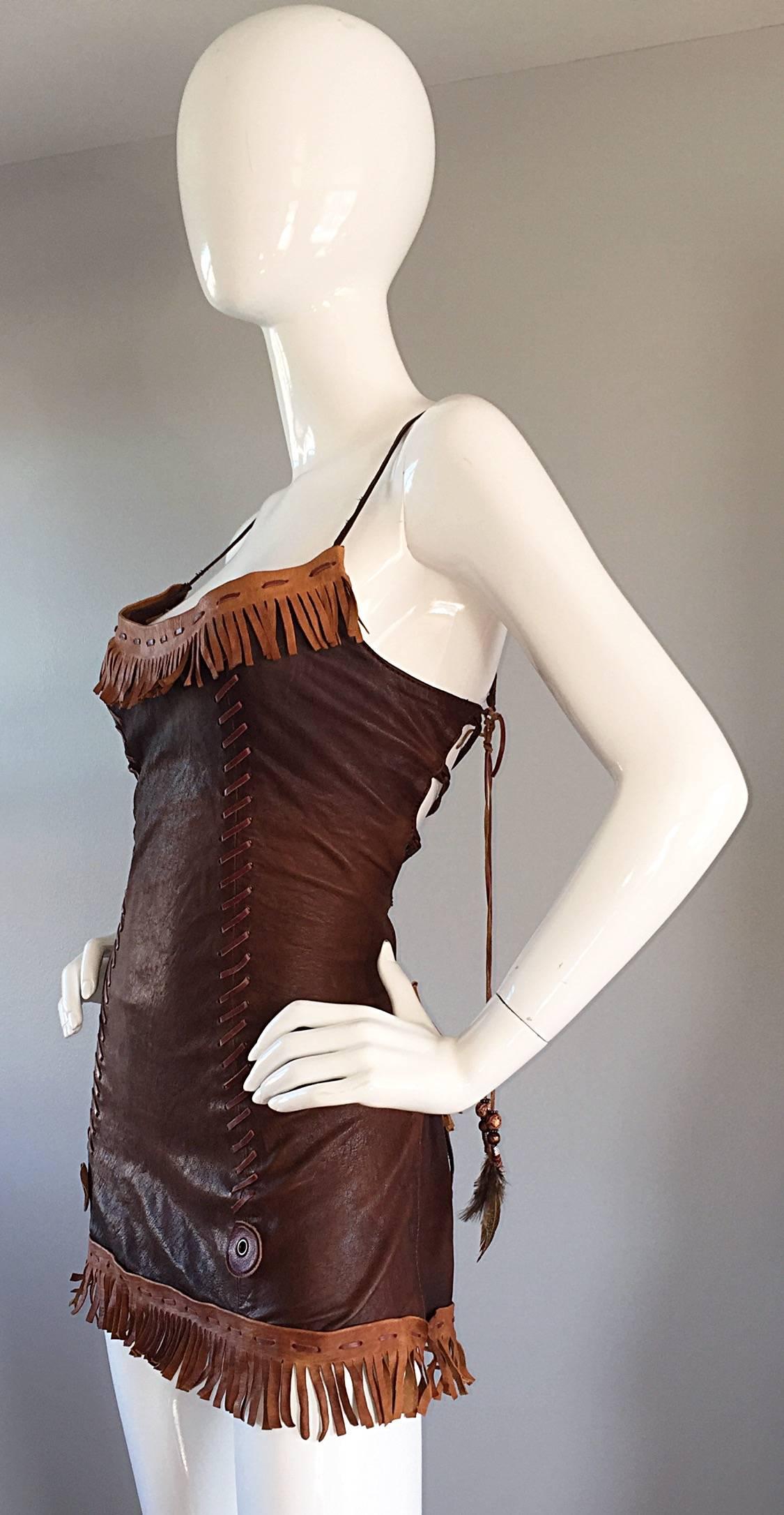 Women's Dsquared2 Spring 2005 Christina Aguilera Runway Leather Vintage Mini Dress For Sale