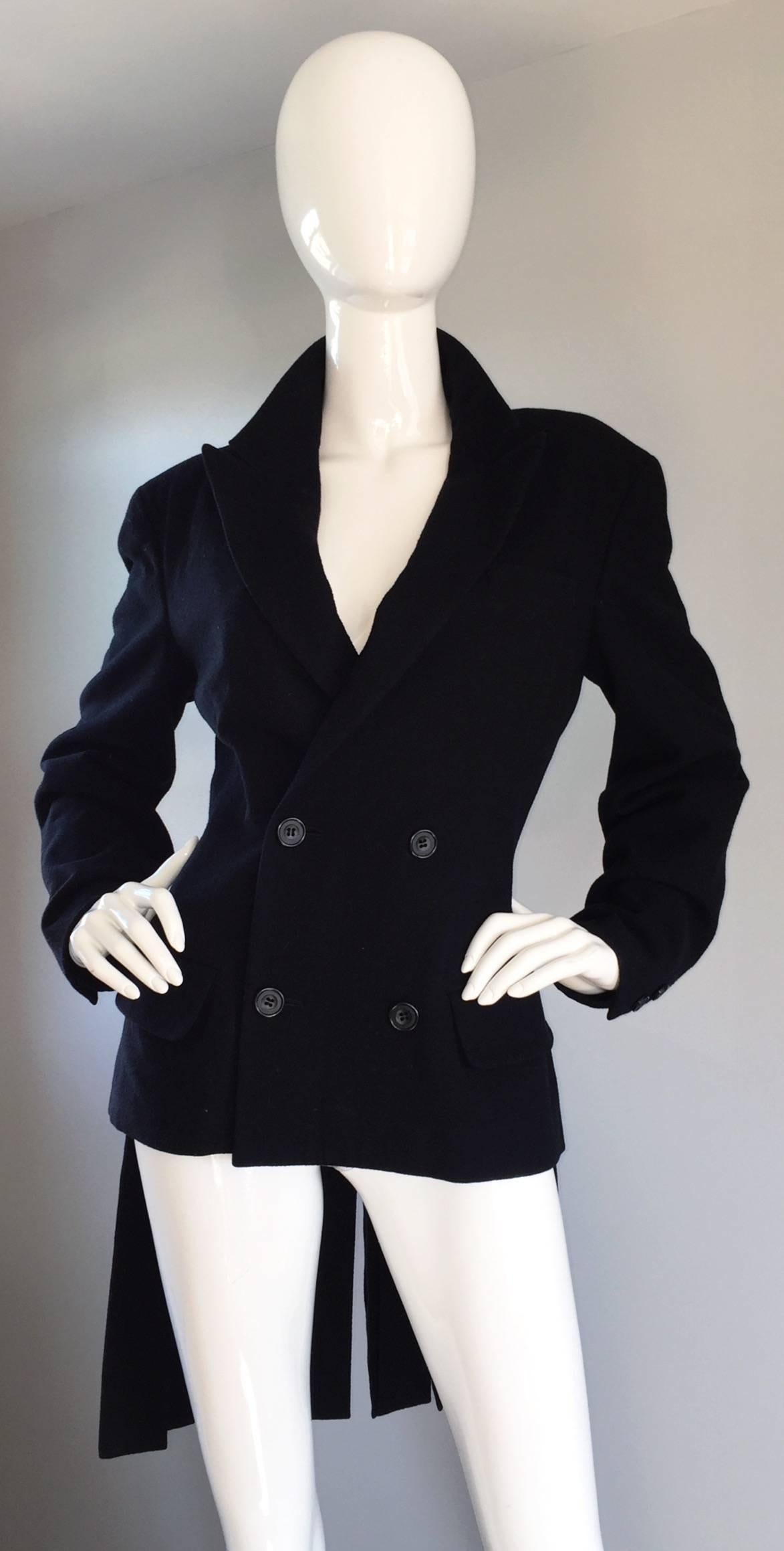 Rare Early Yohji Yamamoto Black Wool ' Carwash Hem ' Vintage Jacket / Blazer In Excellent Condition For Sale In San Diego, CA