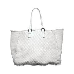 Bottega Veneta RARE White Woven Leather Fringe Trim Tote Bag