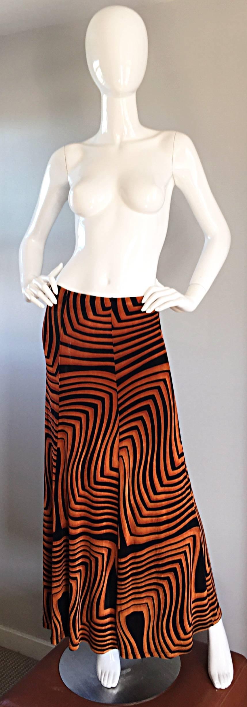 Vintage Jean Paul Gaultier 90s 3 - D Burnt Orange + Black Jersey Skirt or Dress In Excellent Condition In San Diego, CA