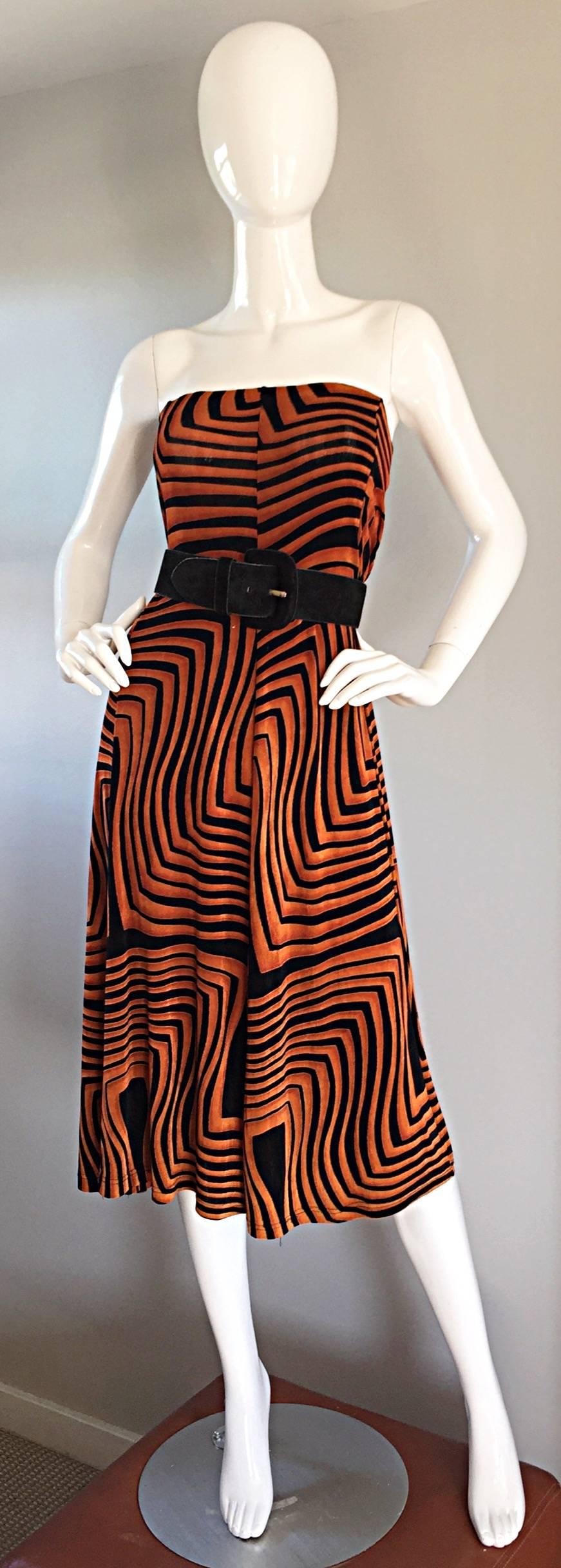 Vintage Jean Paul Gaultier 90s 3 - D Burnt Orange + Black Jersey Skirt or Dress 1