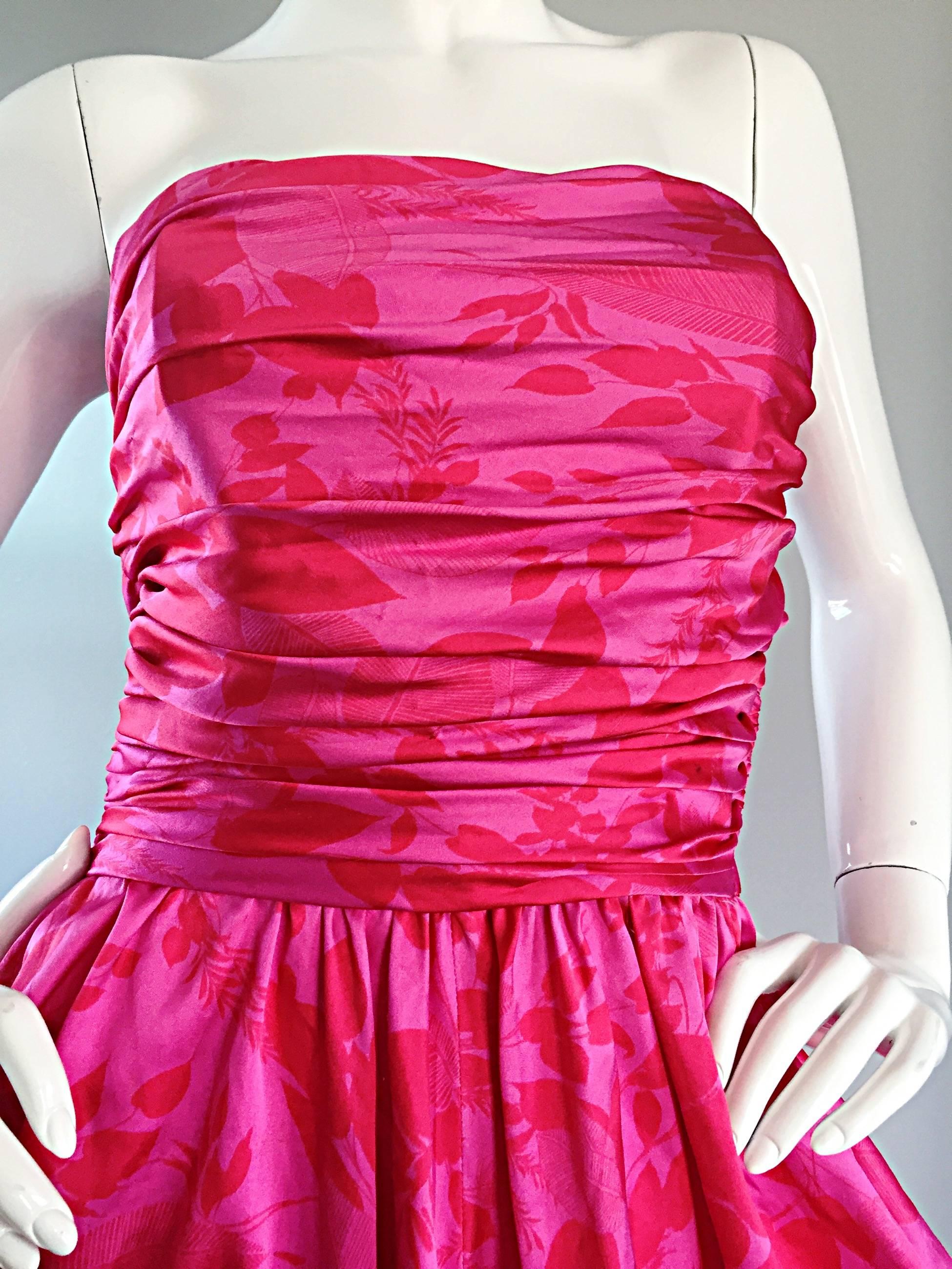 Vintage Victor Costa Hot Pink + Red Avant Garde Strapless Ruched Dress 1