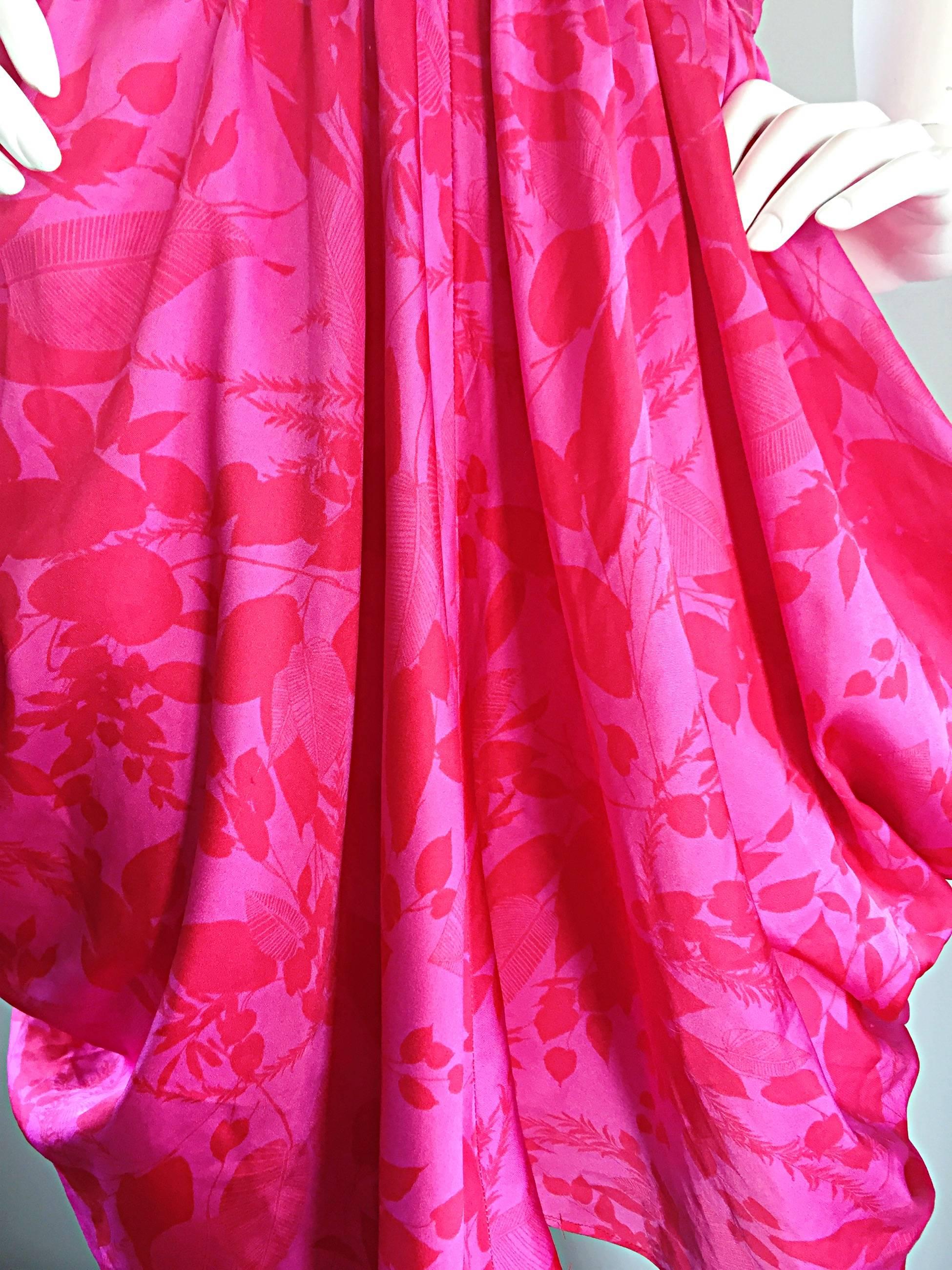 Vintage Victor Costa Hot Pink + Red Avant Garde Strapless Ruched Dress 3