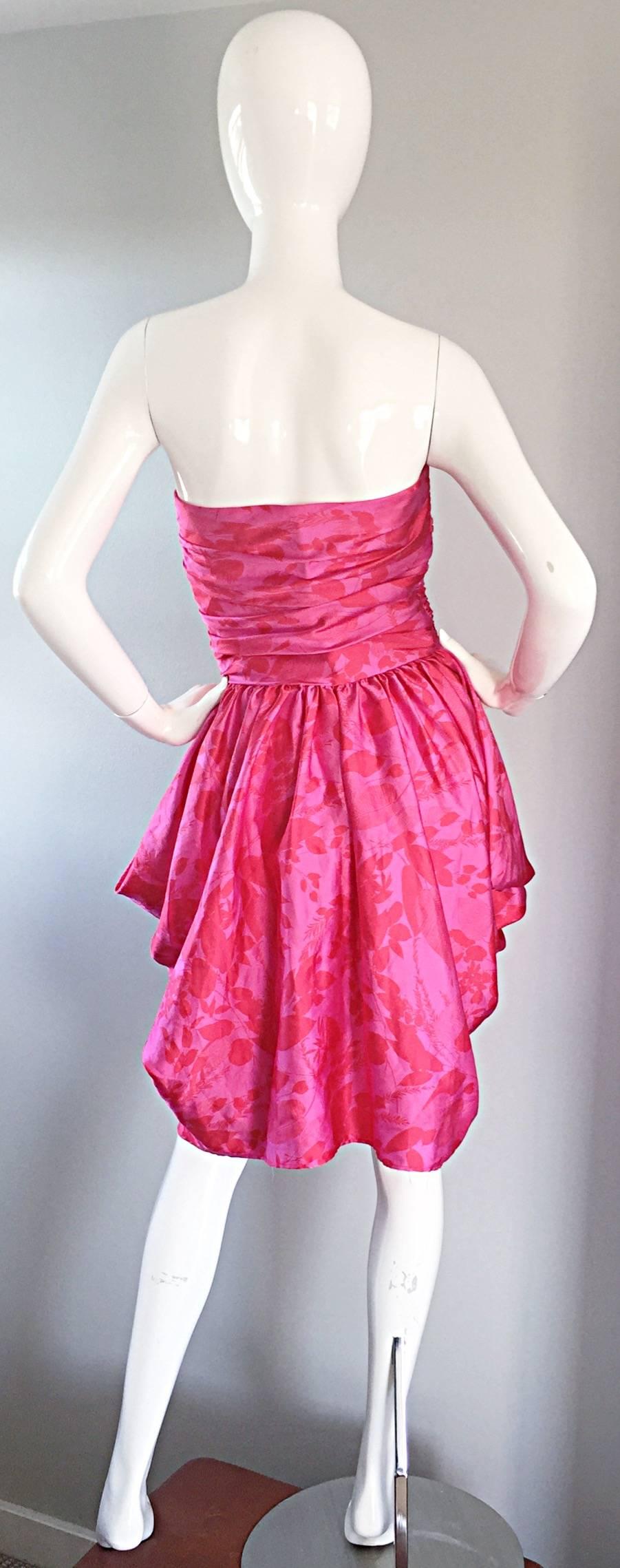 Incredible vintage VICTOR COSTA hot pink / fuchsia and red strapless dress! 