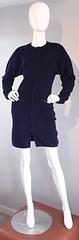 1980s Claude Montana Navy Blue ' Scuba ' Vintage 80s Cardigan Sweater Dress